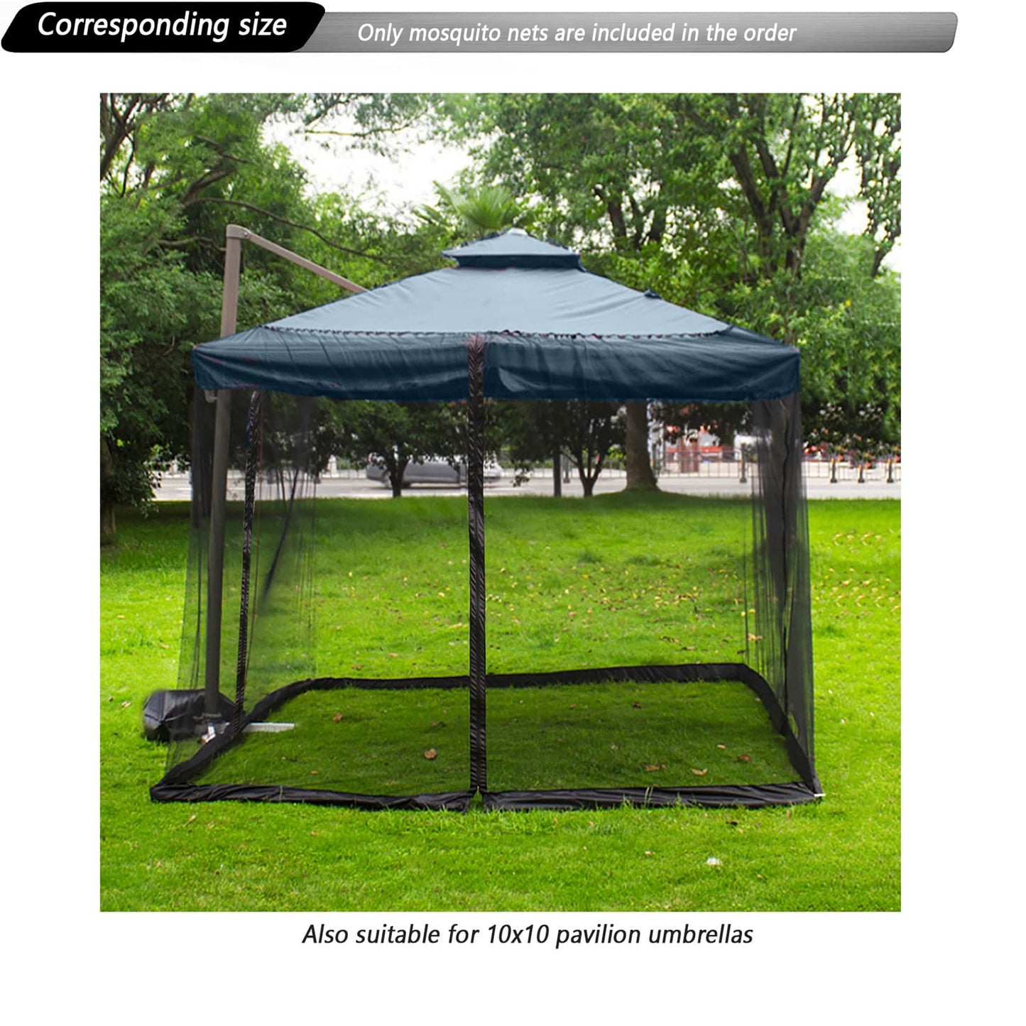 Tiimmgaal 10x10 Mosquito Netting for Patio Camping Gazebo/Pop Up Canopy Tent,Double Door Side Screen Easy Installation Black（Only Mosquito Net No Frame） (Around 10x10FT)
