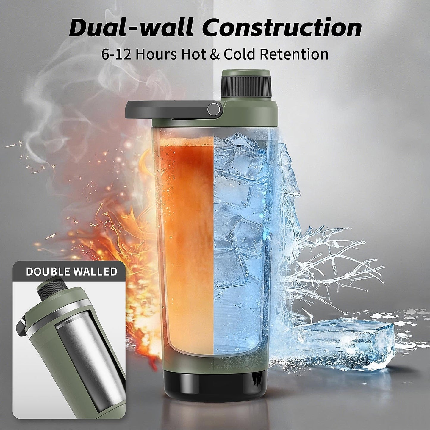 PROCHAIN Insulated Stainless Steel Shaker Bottle, Metal Shaker Cup for Protein Shakes with Storage, Leak-Proof Twist Lock Lid, Perfect for Gym Sports, 20 oz (Dark Green)