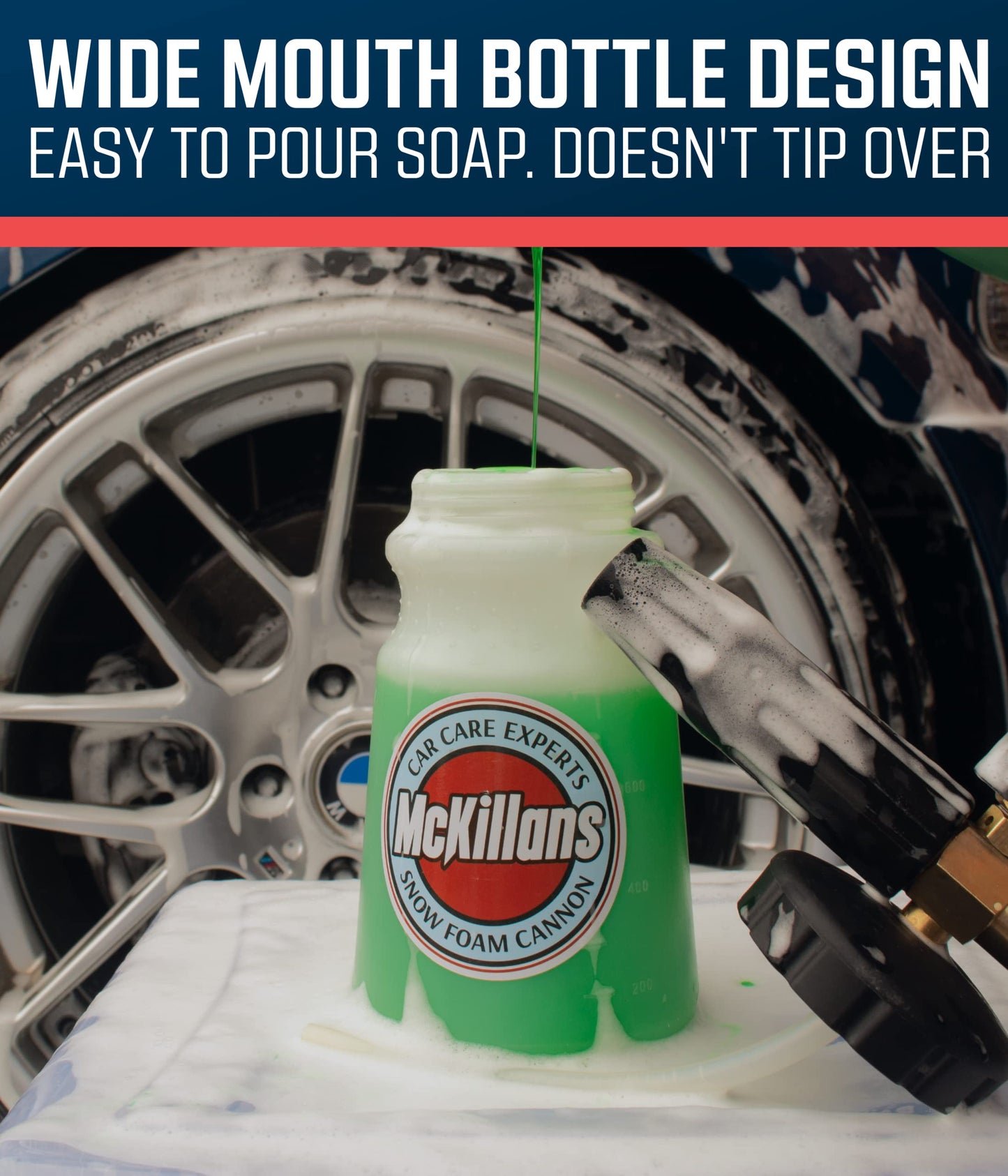 McKillans Foam Cannon for Pressure Washer (Wide Mouth) - Car Wash Snow Cannon Lance Pressure Washer Soap Dispenser for Car Washing with Adjustable Thick Foam + 1/4 Quick Connector