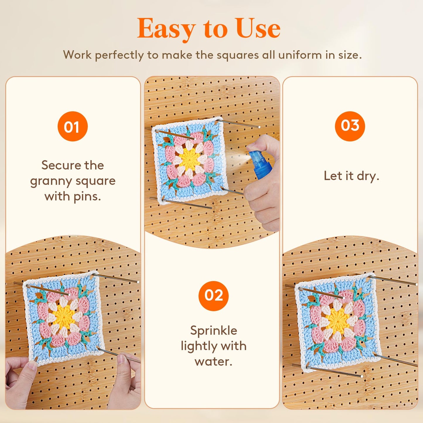 Lifewit 11.8" Crochet Blocking Board with 20 Pegs, Bamboo Granny Square Blocking Board for Knitting and Crochet Projects, Blocking Mats for Crocheting, Crocheting Accessories Gifts for Crocheters