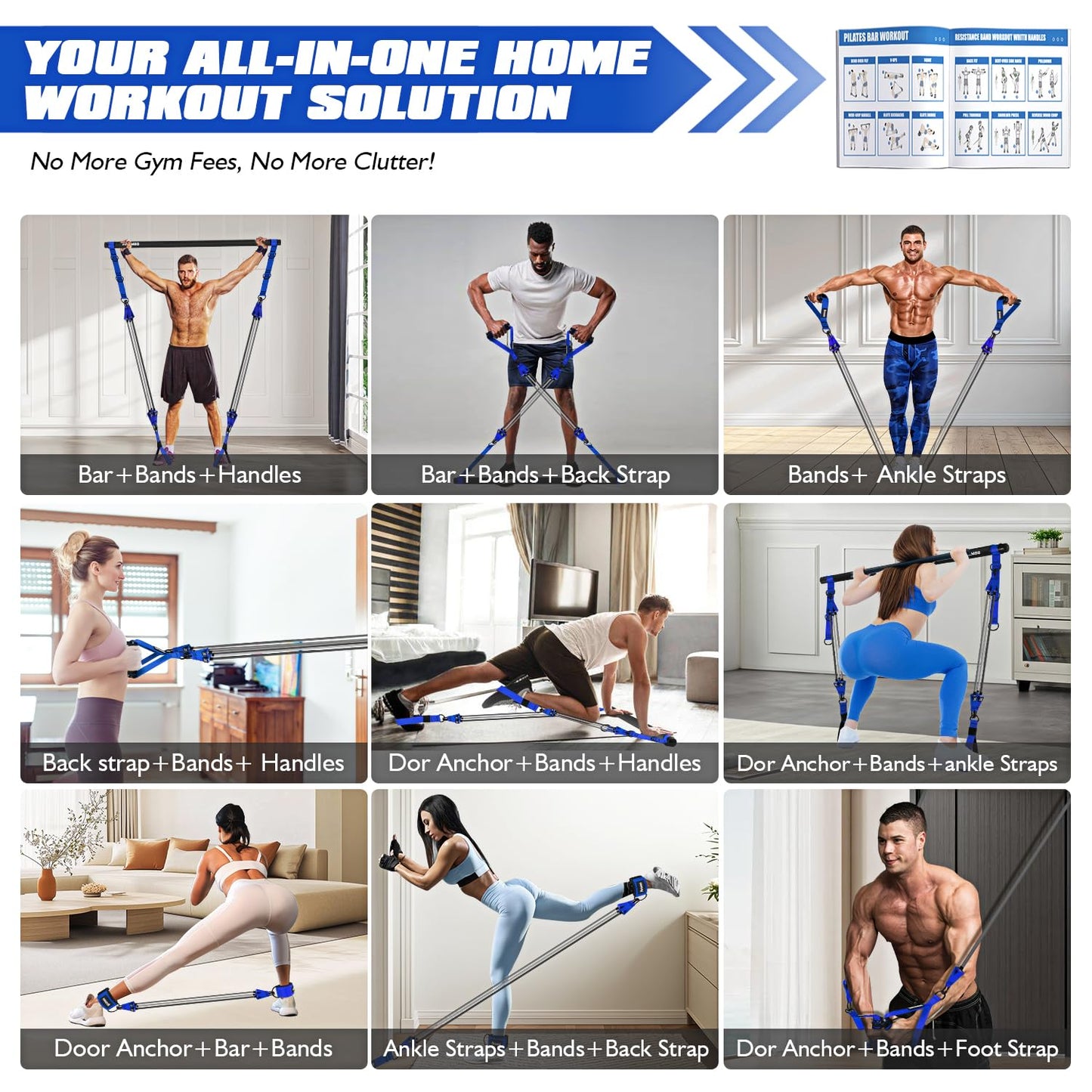 Ayombo Pilates Equipment, Heavy Duty Pilates Bar Kit with Resistance Bands, 270lbs Adjustable Portable Gym Home Workout Equipment for Men, for Legs, Waist, Arm, Abs, Chest Muscle Strength Training