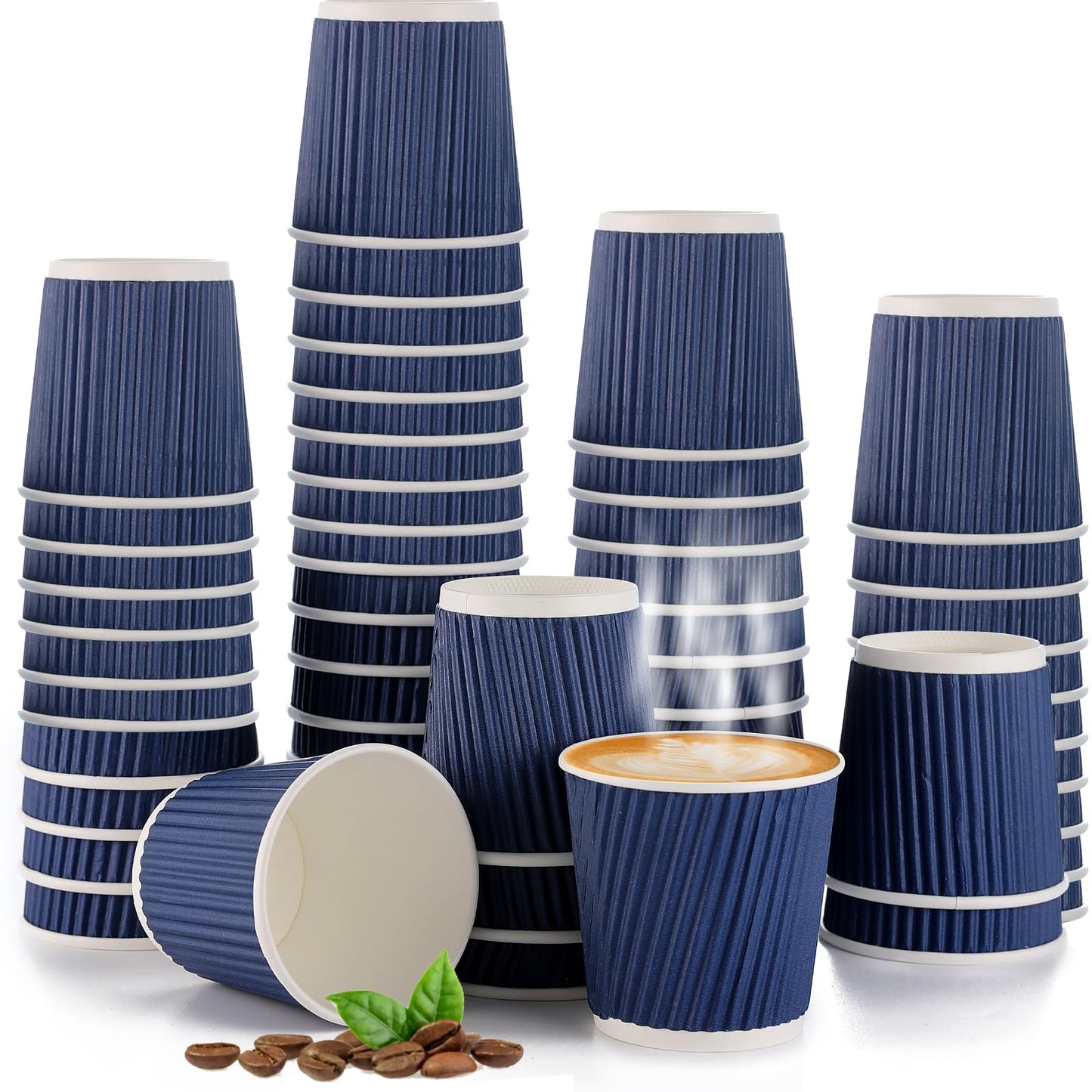 200 Pcs 4oz Paper Espresso Cups Ripple Wall Hot Cups For Coffee Disposable Coffee Cup Paper Hot/Cold Drinking Cups for Party, Picnic, Travel and Events (Blue)