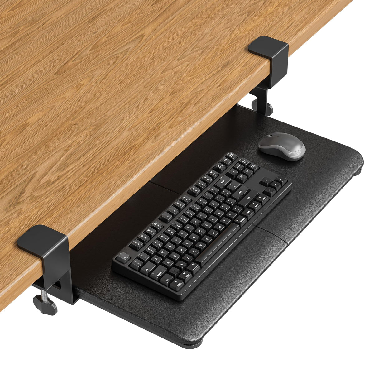 BONTEC Under Desk Keyboard Tray, Pull-Out Keyboard & Mouse Platform with C-Clamp, 20 x 11.8 in Space-Saving Ergonomic Slide-Out Drawer, Black