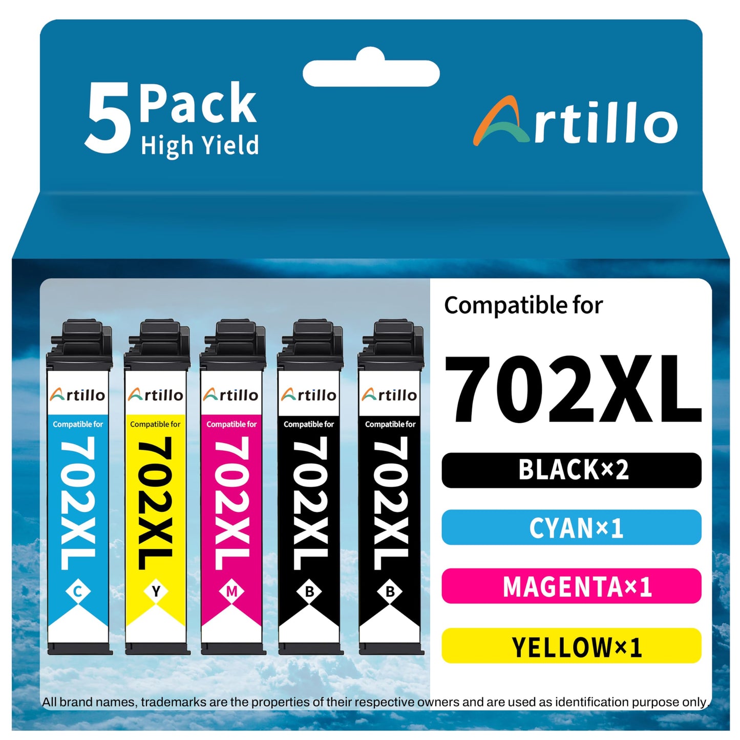 Remanufactured Ink Cartridge Replacement for Epson 702 Ink Cartridges 702XL T702 T702XL to use for Epson Workforce Pro WF-3720 WF-3730 WF-3733 Printer (2 Black, 1 Cyan, 1 Magenta, 1 Yellow, 5 Pack)