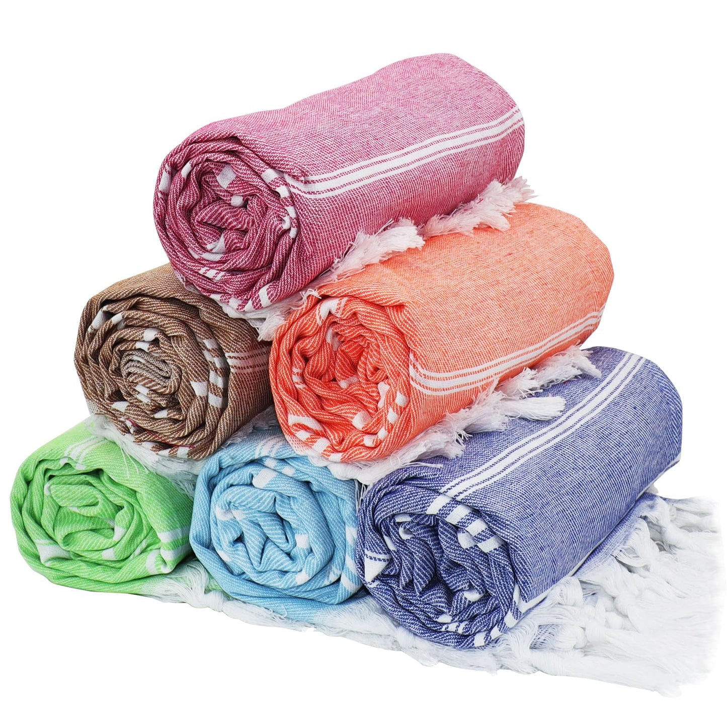 6 Pcs Turkish Beach Towels Quick Dry Cotton Lightweight Thin Bathroom Bath Pool Towels Large Oversized Sand Free Beach Towel for Women Travel,71” x 35”
