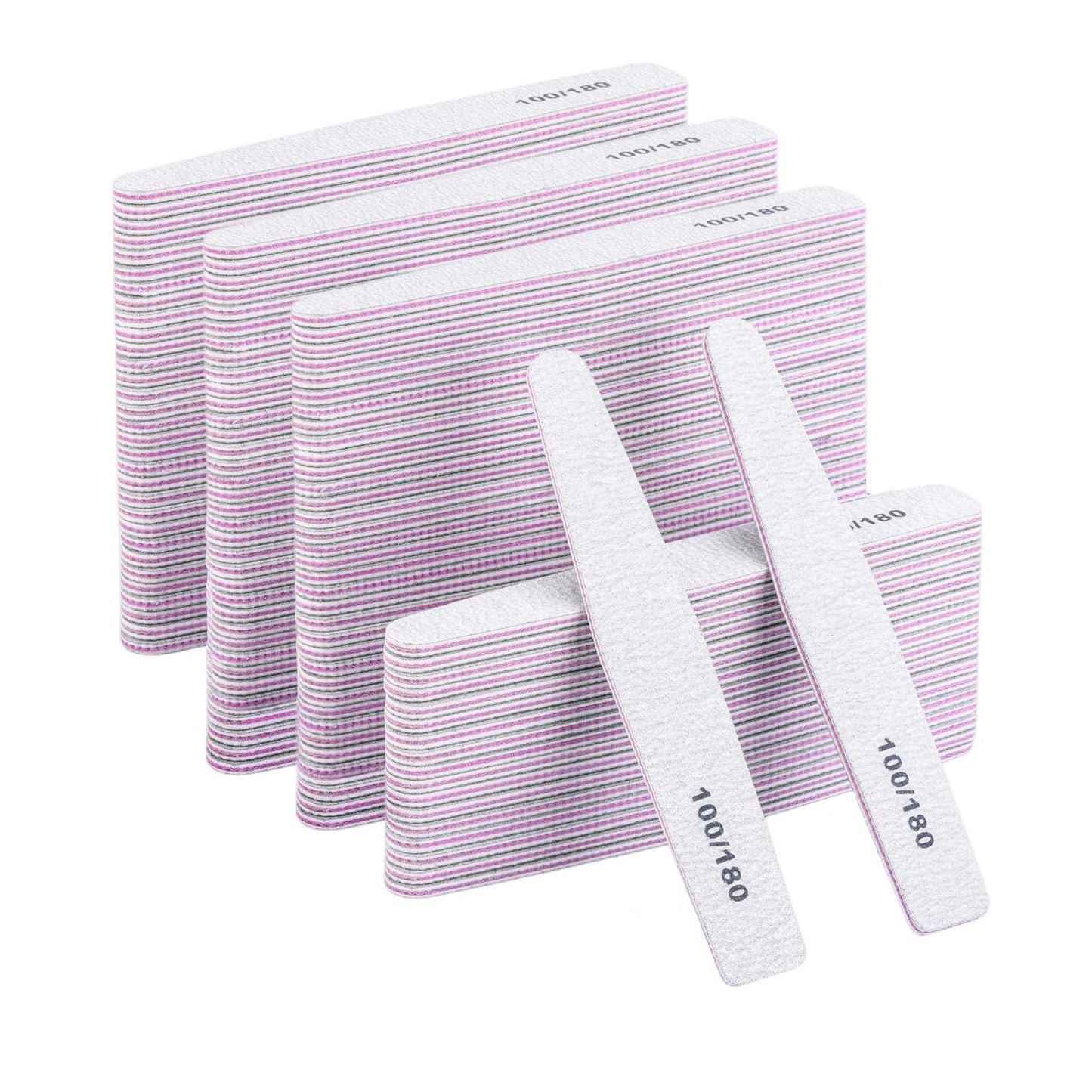 100 Pieces Nail Files 100/180 Grit Reusable Double Sided Emery Boards Nail Buffing Files for Acrylic Nails and Natural Nails