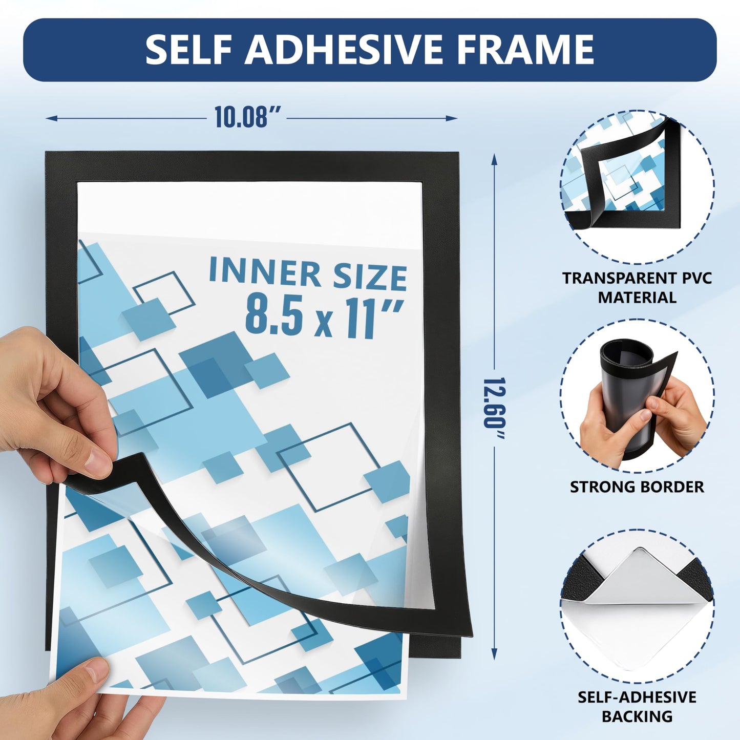12 Pack Magnetic Sign Holder 8.5 x 11 with Adhesive Back - Magnetics Poster Frame & Magnetic Paper Holder - Reusable Adhesive Frames 8.5x11 - Magnet Frame for Wall Windows - Magnet Document Holders