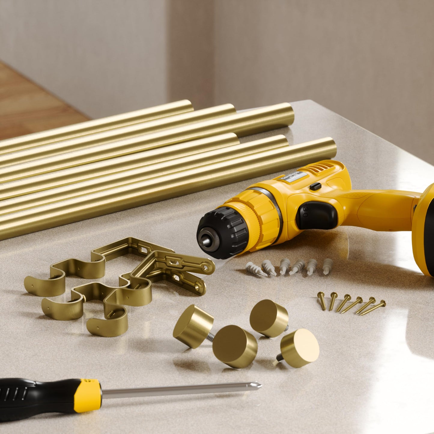Umbra Cappa Double Curtain Rod, Includes 2 Matching Finials, Brackets & Hardware, 66 to 120-Inch, Gold