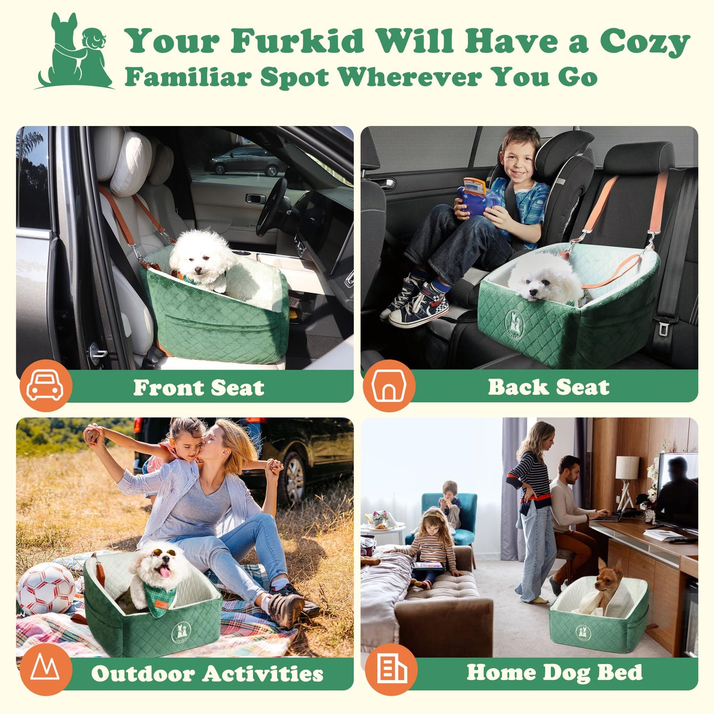 iPetba Dog Car Seat for Small & Medium Dogs - Crash-Protective, Non-Slip, Protects Car Interior, Detachable & Washable