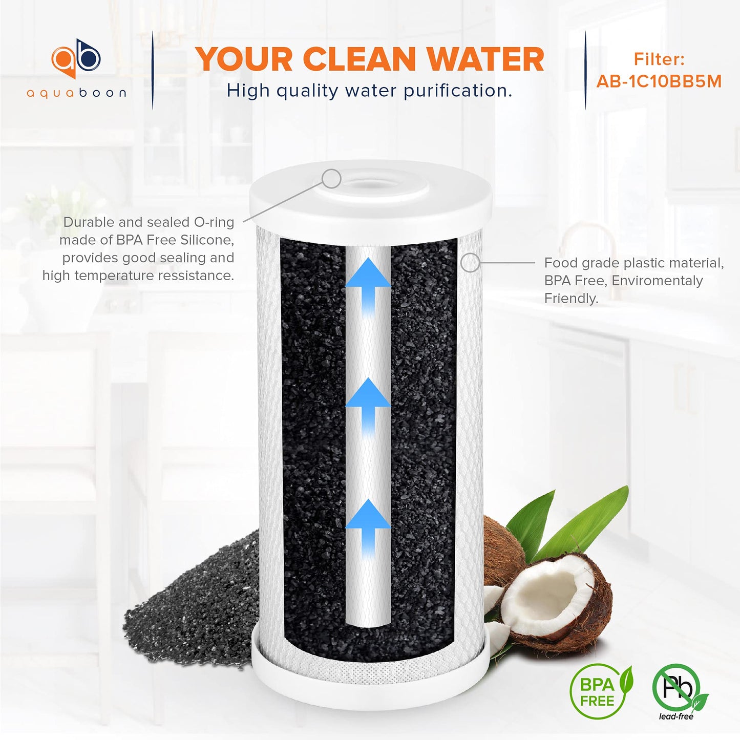 Aquaboon 5 Micron Carbon Filter 10 x 4.5 Whole House Water Filter Replacement Cartridge Compatible with Water Filters FXHTC, CB-BB-10, EP-BB, 2-Pack