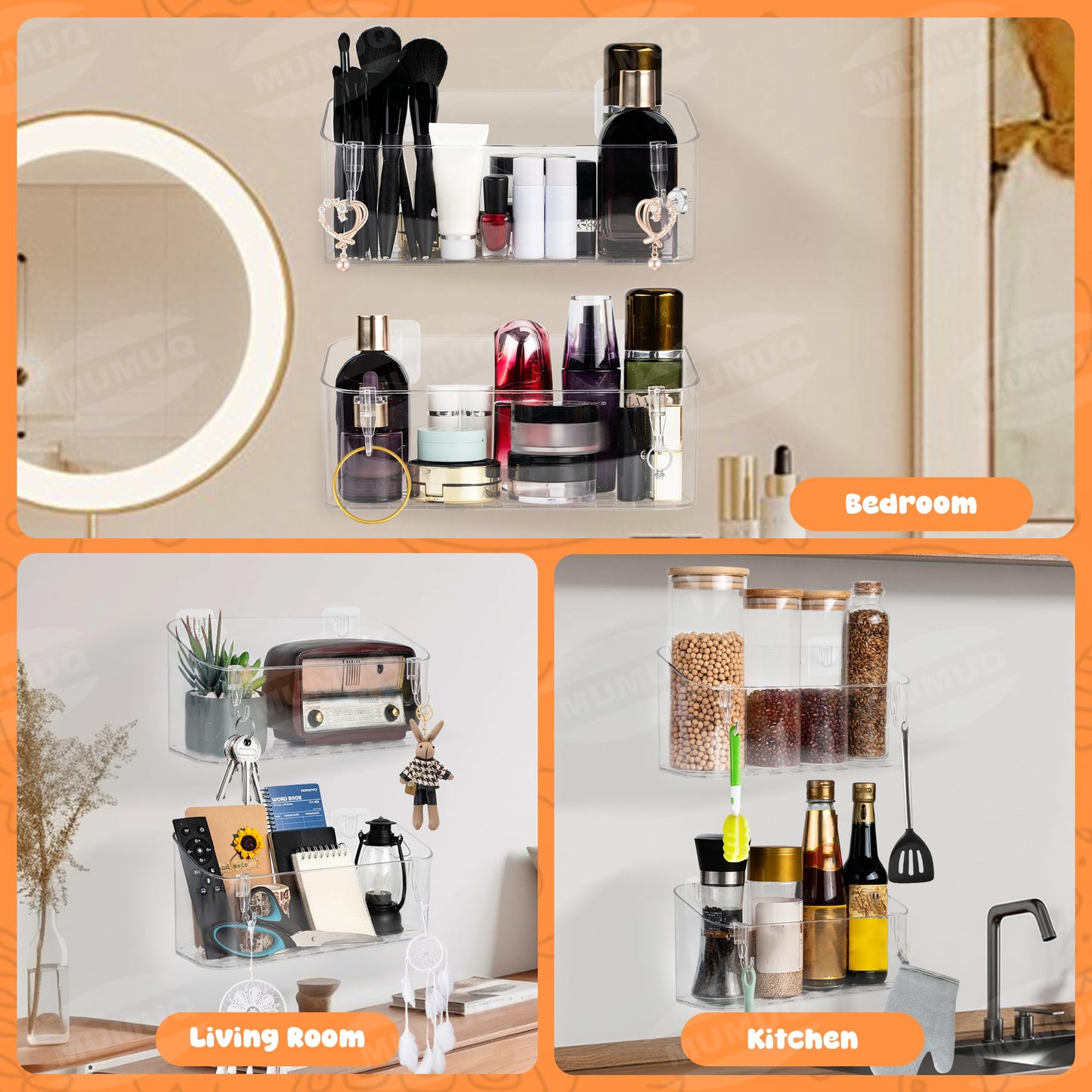 Bath Toy Storage Adhesive Shelf Shower Caddy Acrylic Shower Shelves Bathroom Organizers for Baby Bath Toys Bathtub Toy Storage Holder Large Capacity Bathroom Wall Organizer Tub Accessories, 2 Pack