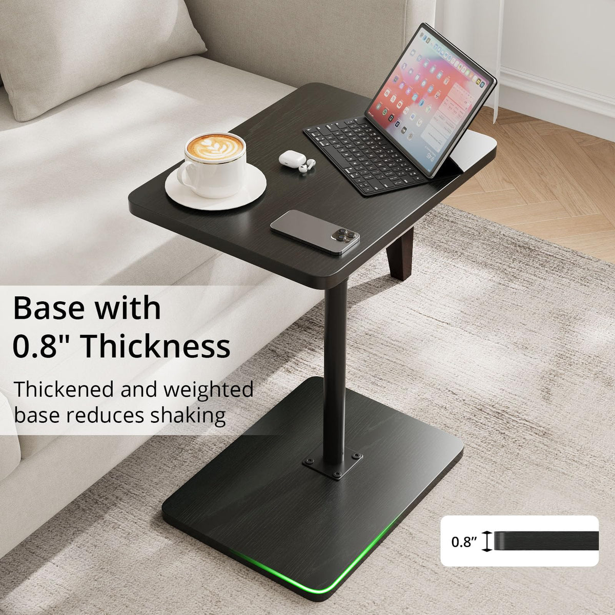 C Shaped End Table Adjustable Height, 360°Swivel TV Tray Table for Small Spaces, Couch Tables That Slide Under, Snack Side Table for Sofa, Bed, Chair, TV Table for Eating, Dinner or Laptop, Black