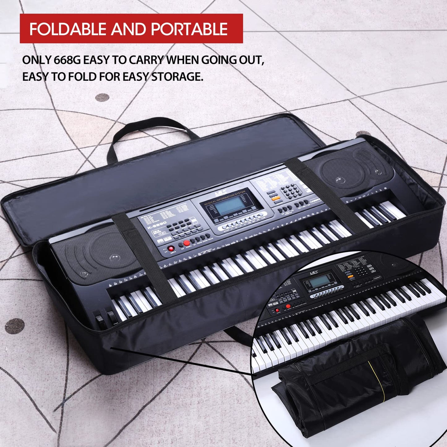 61 Key Keyboard Case, Keyboard Bag 38.5"x16"x5.9" Portable Water Repellency Keyboard Carrying Case with 3 Pockets (61 Key keybord Cover)