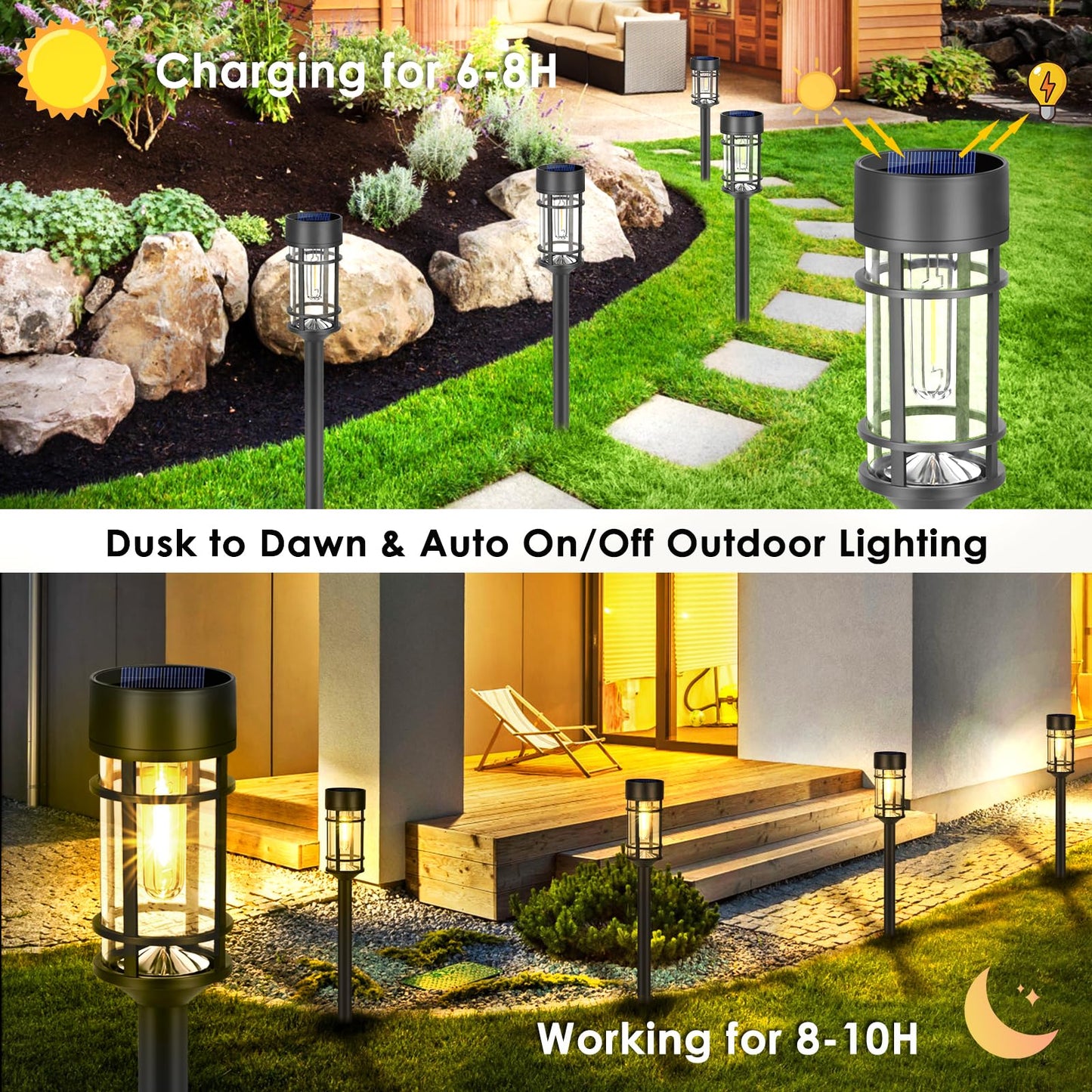 8 Pack Solar Lights Outdoor Waterproof, LED Solar Pathway Lights Decorative Solar Garden Lights Landscape Lighting for Yard, Walkway, Driveway, 3000K