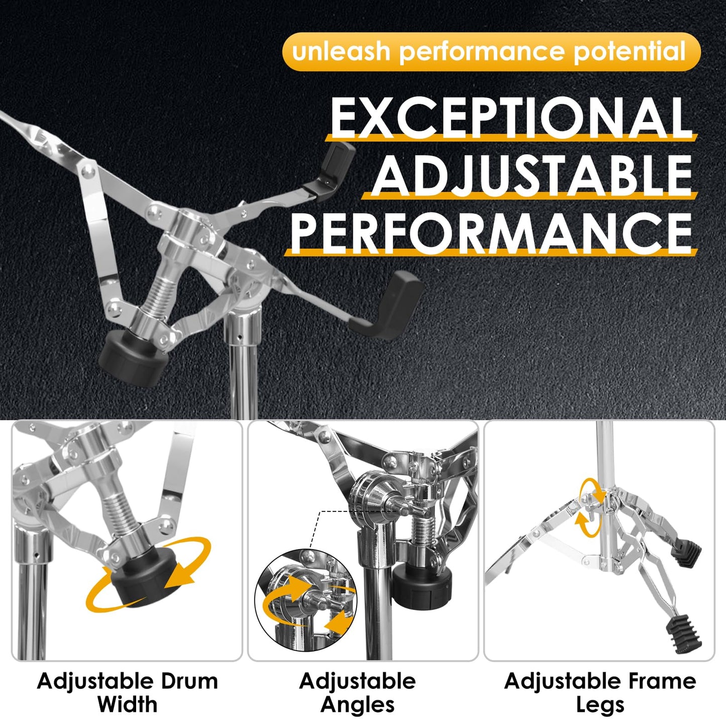 Snare drum stand, drum pad stand adjustable height 14.5 to 23 inches, accessory arm kit tripod snare drum stand suitable for 14 to 10 inch lightweight drum practice pad stand, suitable for drum