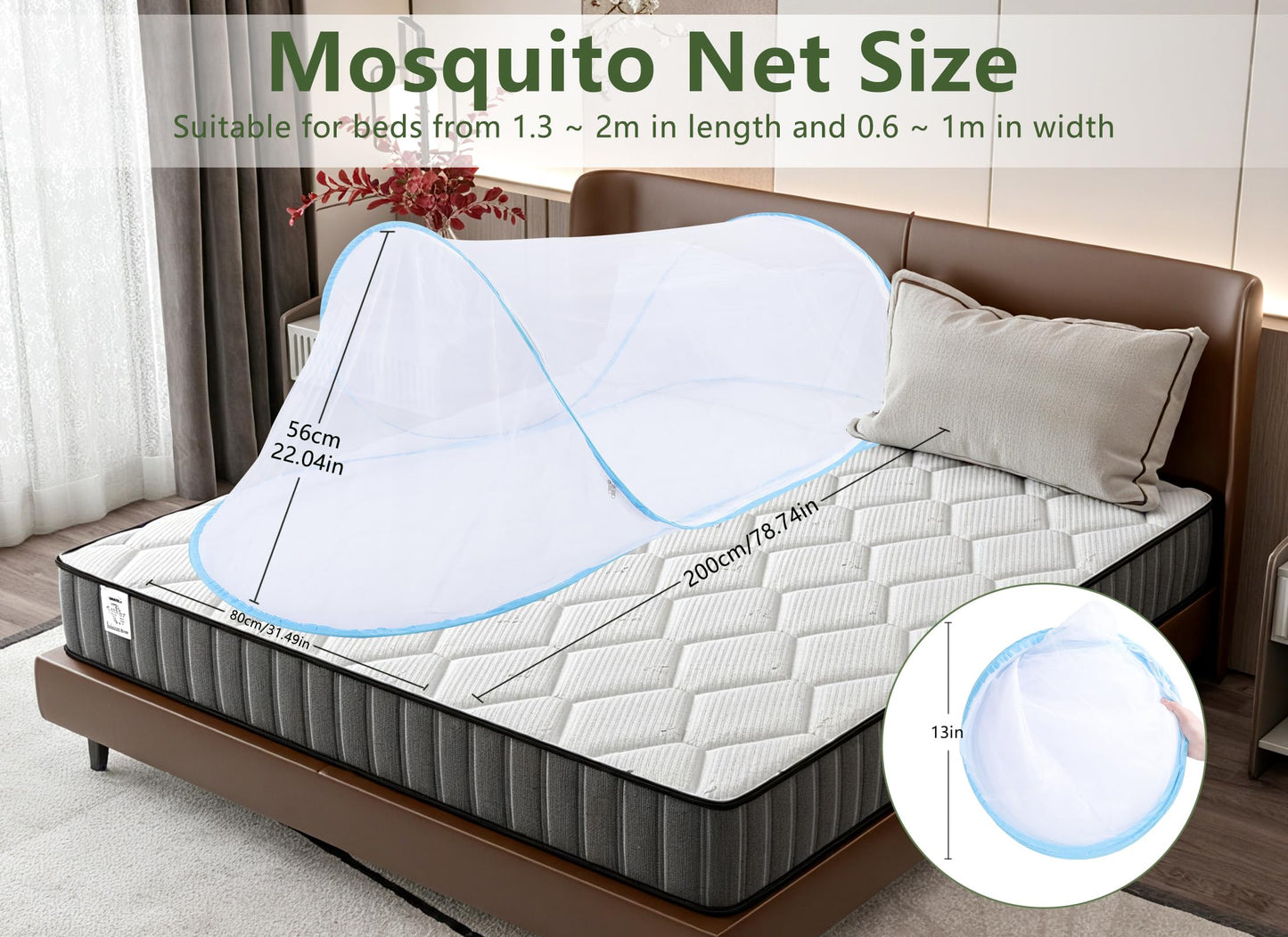 Gugxiom Foldable Net Pop Up for Single Bed, Portable Travel Net, für Bedroom, Outdoor, Camping