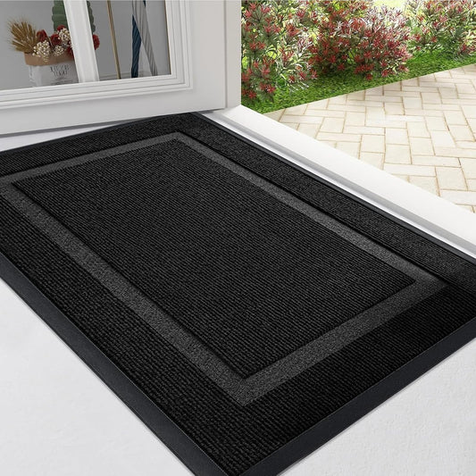 Arotive Front Door Mat Outdoor Indoor Entrance, Non Slip Heavy Duty Sturdy Natural Rubber Mat, Durable & Fade Resistant, Easy Clean Low Profile Welcome Mat for Entryway and Patio, 36 x 24, Black