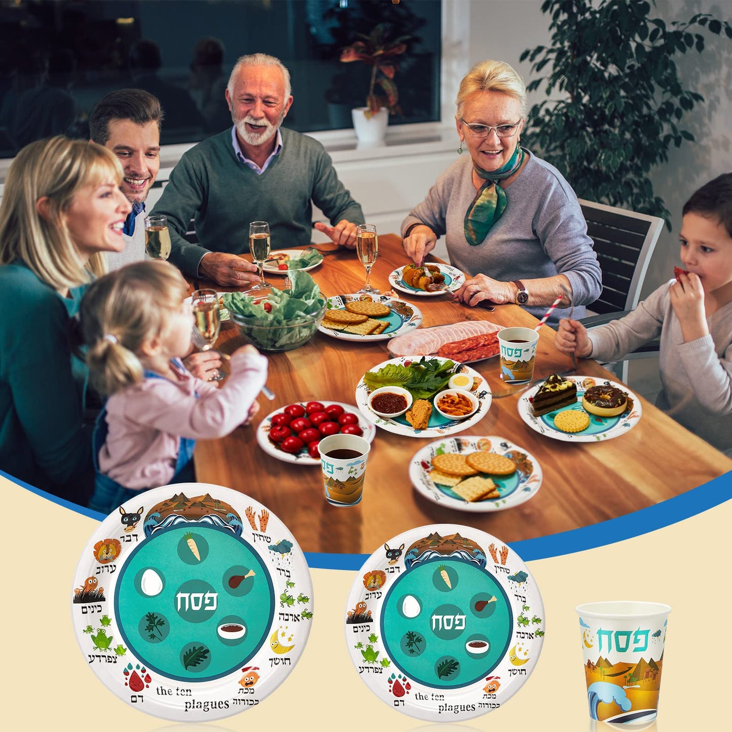 Tessco for you 120 Pcs Disposable Passover Tableware Set Seder Paper Plate and Cups Serve 40 People 9" 7" Pesach Green and White Plates Cups for Passover Party Supplies Kitchen Decorations