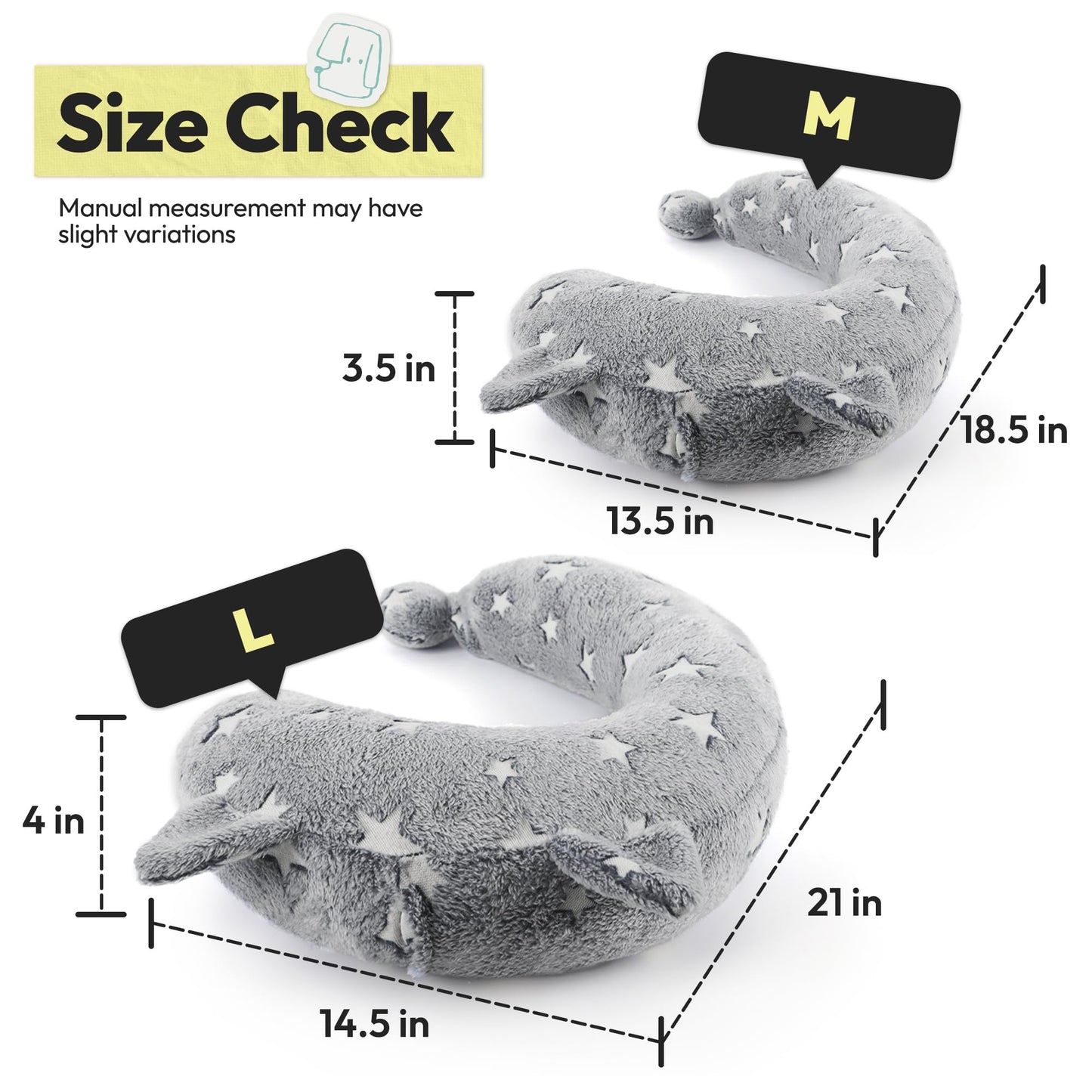 Calming Glow in The Dark Dog Pillow - Soft Question Mark Shape for Dogs, Kids, Adults - Washable, Cozy Body Pillow Bed (M Gray)