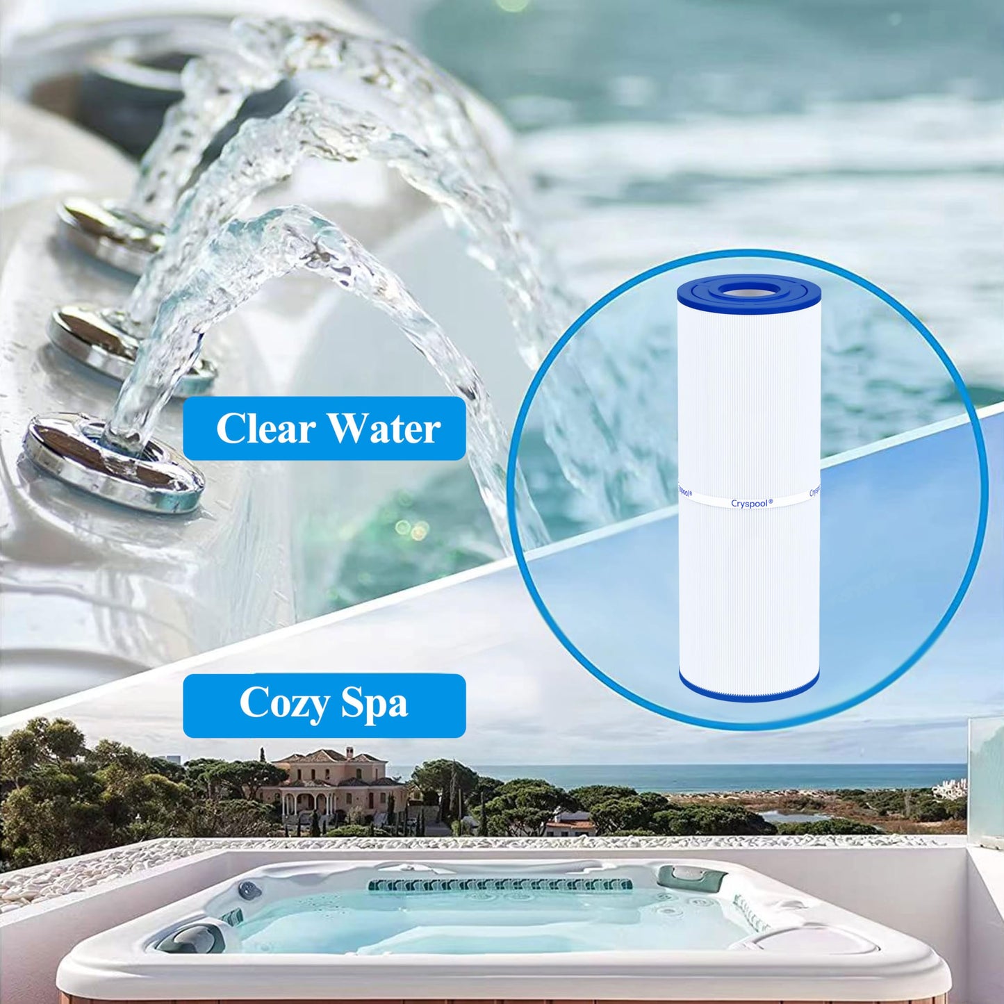 Cryspool® 05007 Filter Compatible with C-5374, PLBS75, R173600, 303433, 107092, 817-0015, S2/G2 Spa 75 Square Foot, FC-2971, 75 Sq. Ft Spa Filter Cartridge, 2 Pack