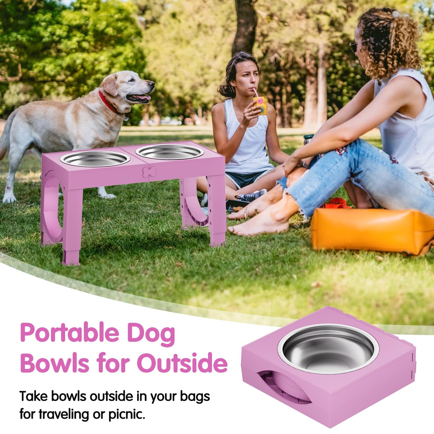XiaZ Elevated Dog Bowl, 5 Heights Adjustable 9|11|12|14in Dog Raised Bowl Stand with Two 1L Stainless Steel Dog Food and Water Bowls, Pet Bowl Holder to Protect Dogs Joints for Small Medium Large Dogs
