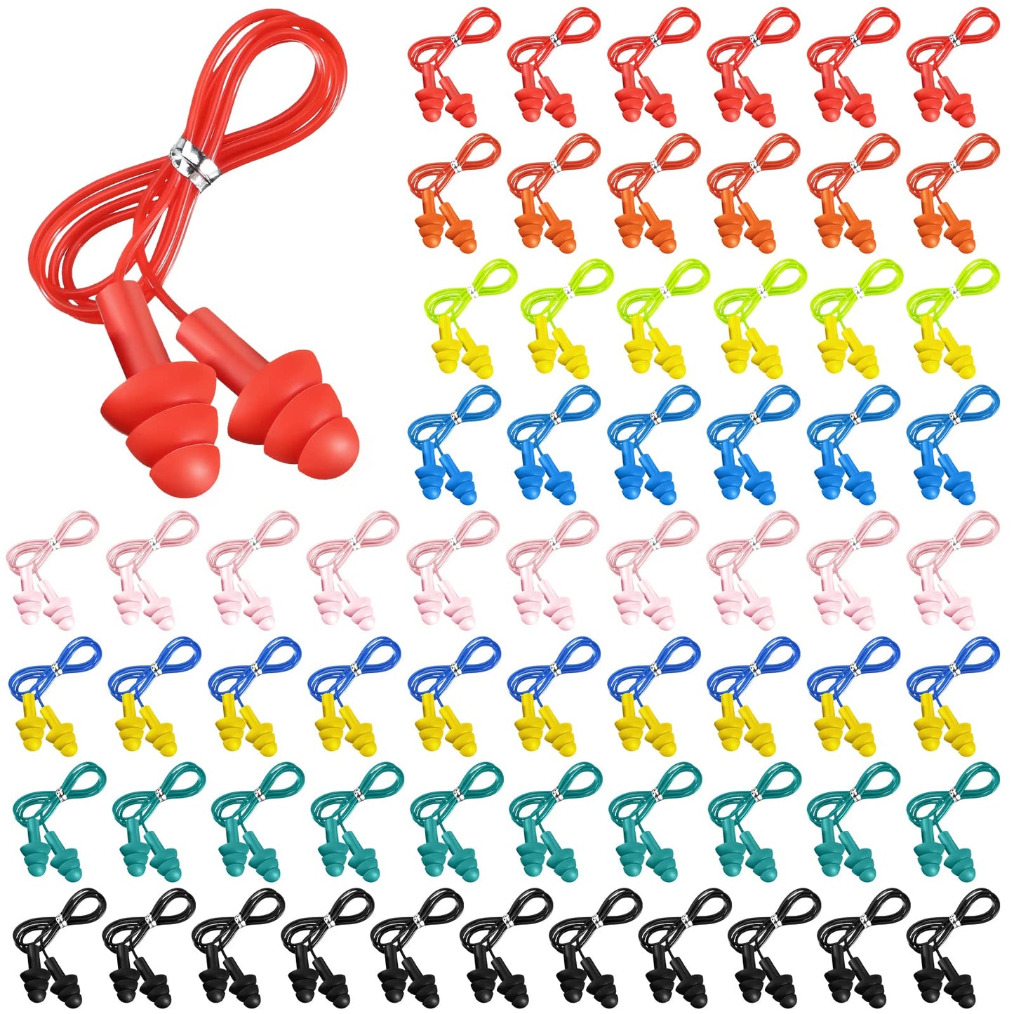 Xuhal 200 Pairs Corded Ear Plugs Bulk Silicone Earplugs Noise Reduction Ear Plugs with String Hearing Protection Reusable Earbuds for Adults Sleeping Swimming Noise Canceling