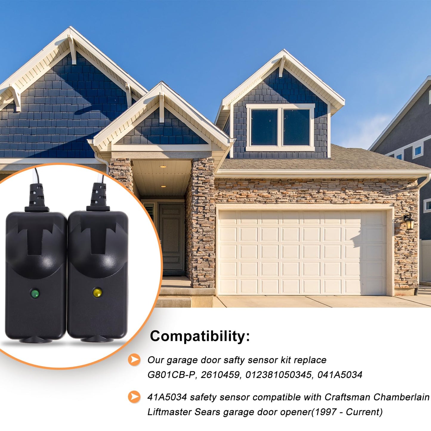 Garage Door Sensor Compatible with Liftmaster Chamberlain Sears Craftsman Garage Door Opener Made After 1997, 41A5034 G801CB-P Garage Door Safety Sensor Kit with 2 Mounting Brackets