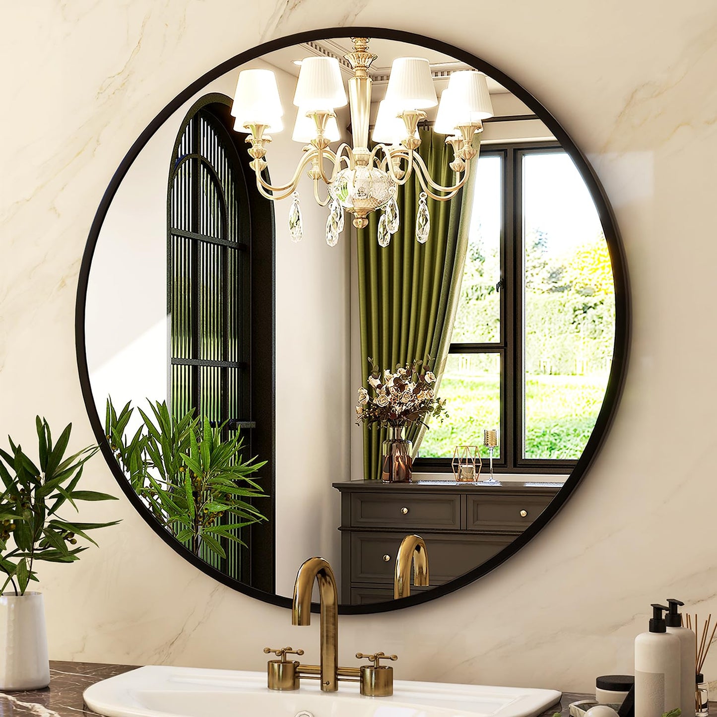 HARRITPURE Round Bathroom Mirror - 20" Black Circle Wall Mirror Aluminum Alloy Frame Hanging Modern Decoration for Vanity, Bedroom, Entryway