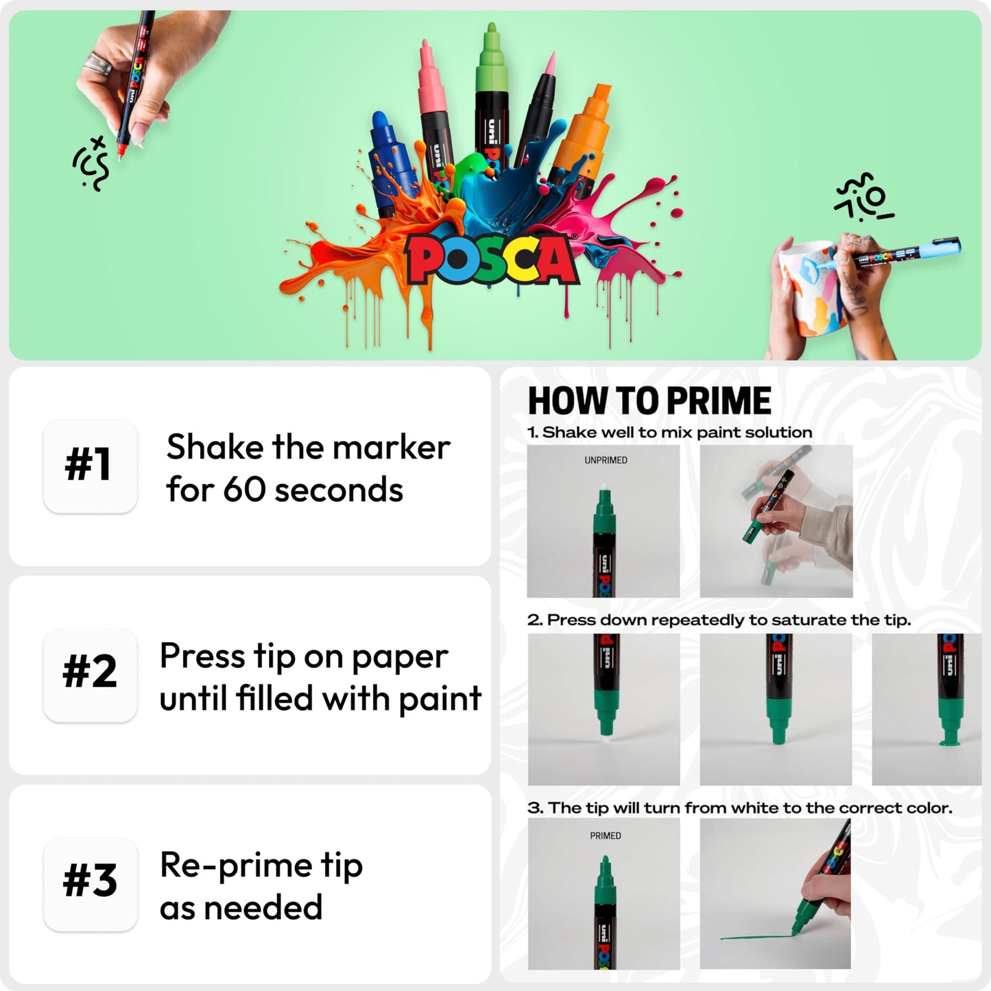 posca Authentic Marker Set, 6 Black Professional Grade Markers with 3M Fine Bullet Tips