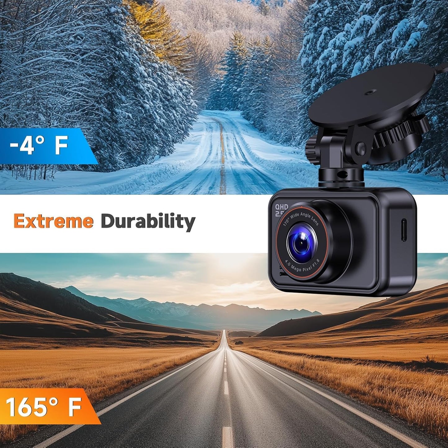 Dash Cam Front and Rear Camera, 2.5K+1080P QHD Dual Channel Dashcam for Cars, Mini Car Camera, 2 inch IPS Screen, 32GB Card Included, WDR Night Vision, 24 Hours Parking Monitor, G-Sensor