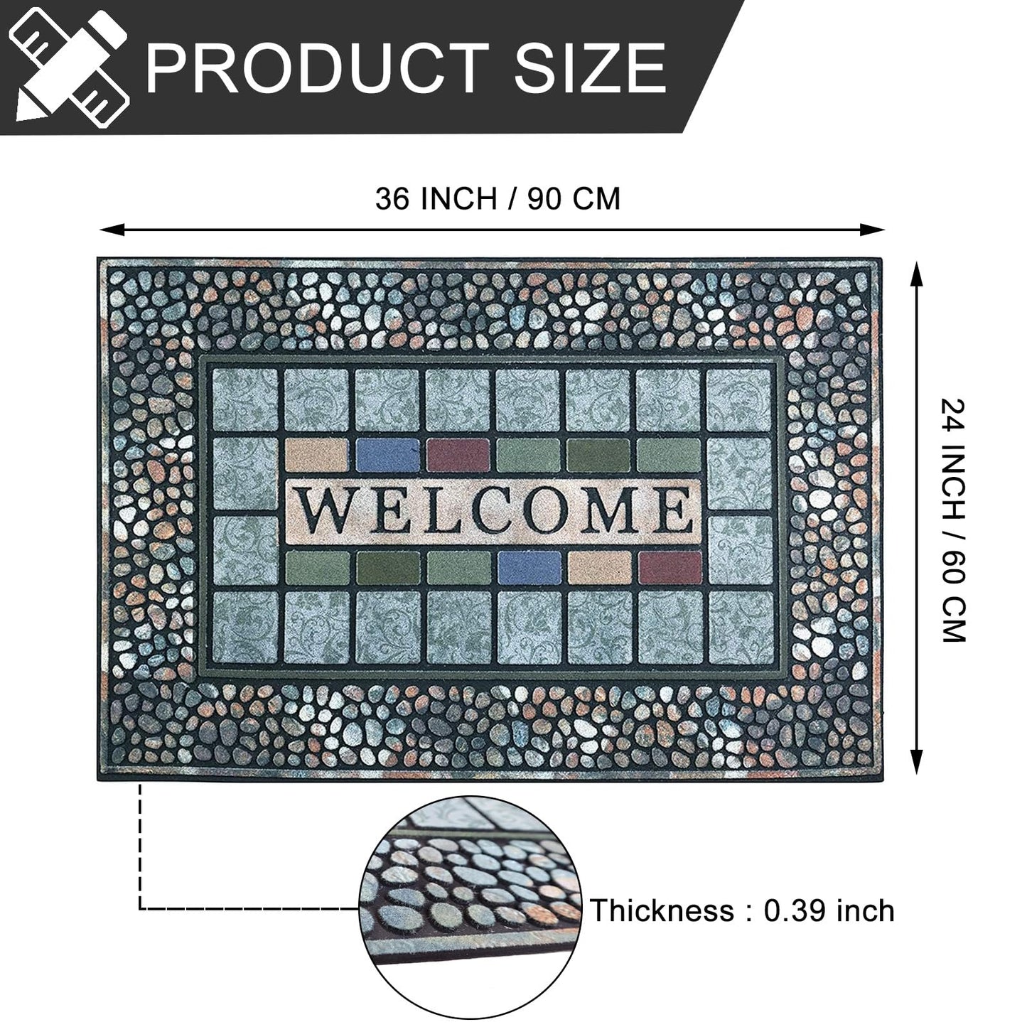 CHICHIC Entrance Door Mat Large 24 x 36 Inch Entry Way Doormat Front Door Rug Outdoor Heavy Duty Welcome Mat, Non Slip Rubber Back Low Profile for Garage, Patio, High Traffic Area, Rectangle Style A
