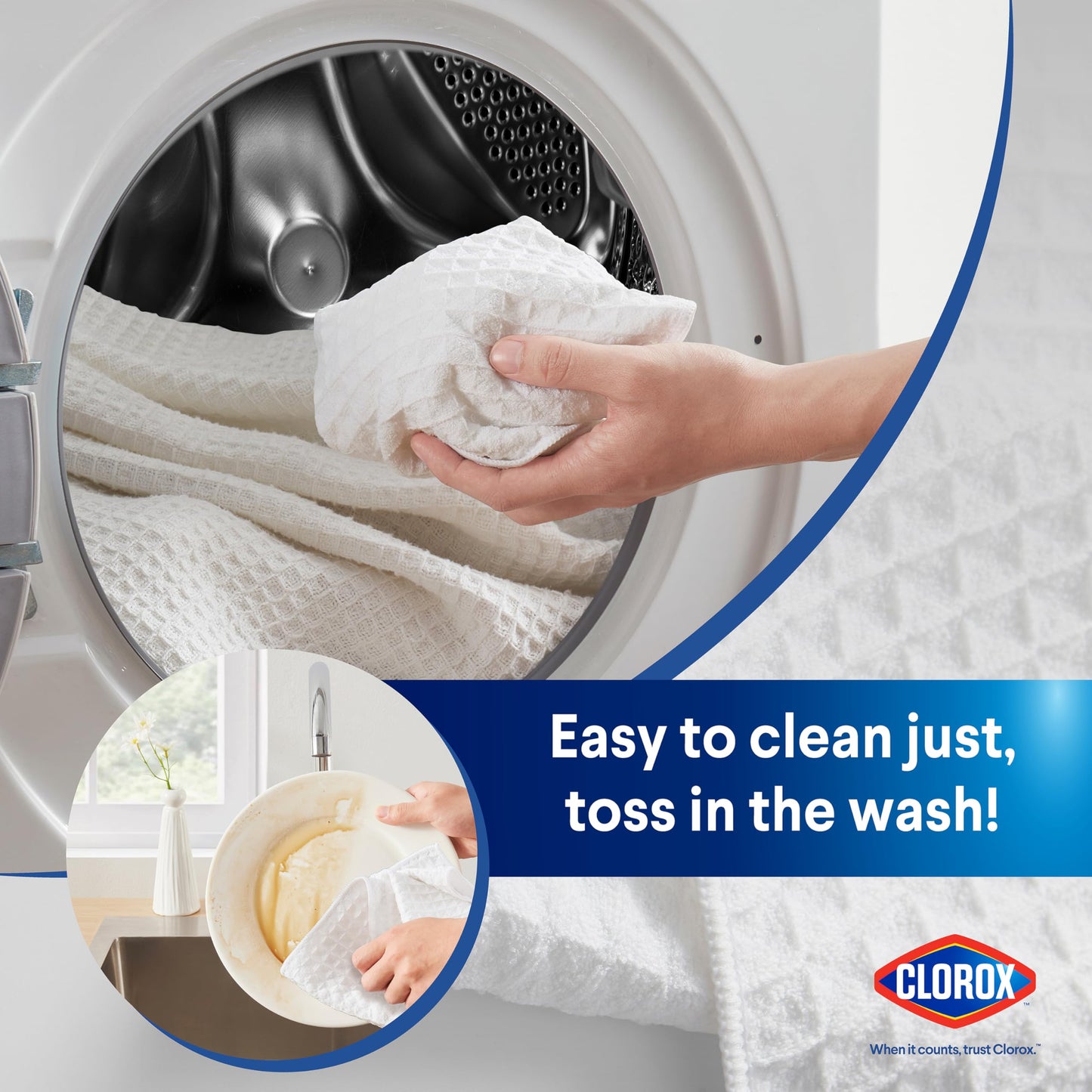 CLOROX Waffle Bar Mops - Microfiber Quick Dry Dishcloths - Absorbent Multipurpose Cleaning Cloths for Restaurants, Kitchen, Bathroom, Hotel - 16" x 19" - White 6 Pack