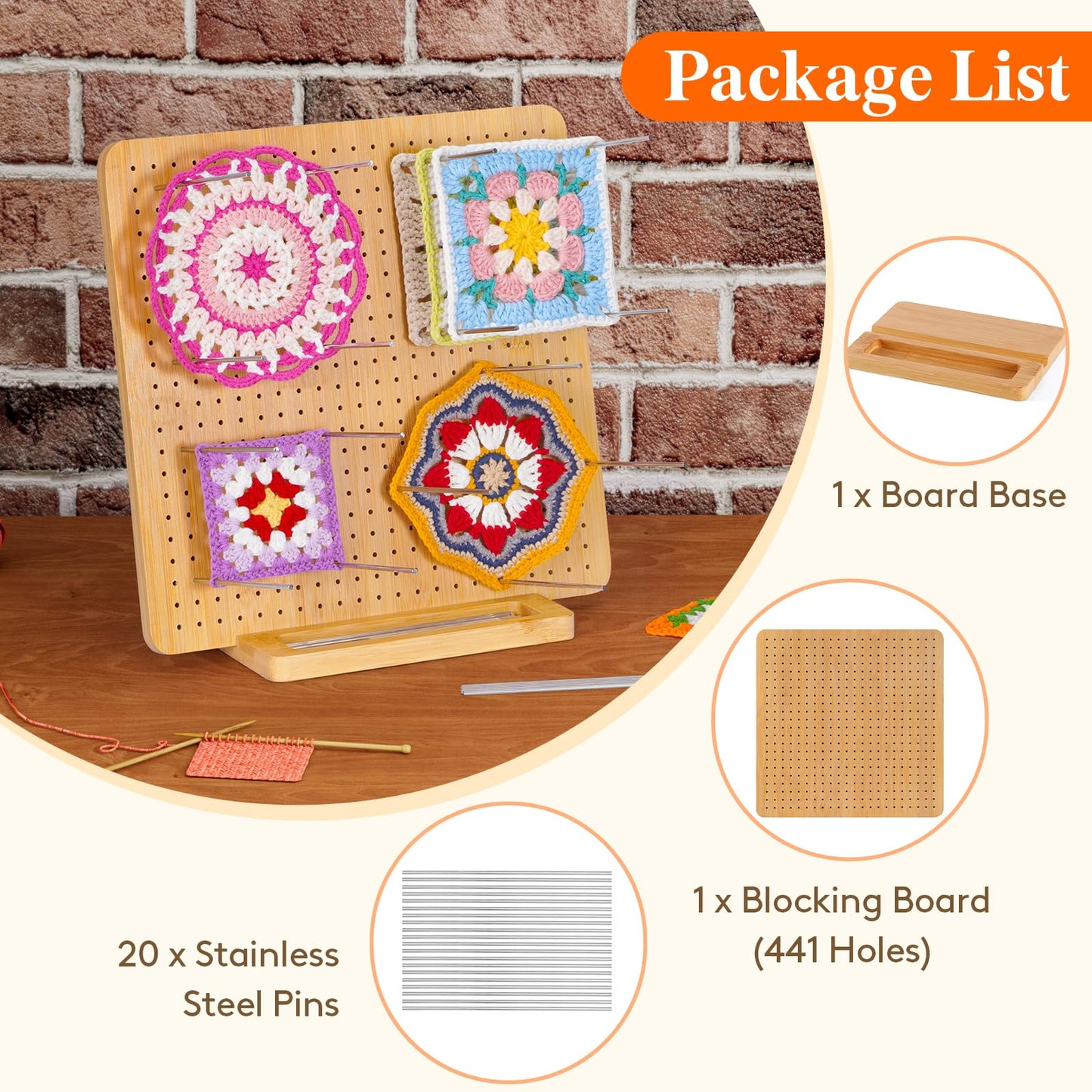 Lifewit 11.8" Crochet Blocking Board with 20 Pegs, Bamboo Granny Square Blocking Board for Knitting and Crochet Projects, Blocking Mats for Crocheting, Crocheting Accessories Gifts for Crocheters