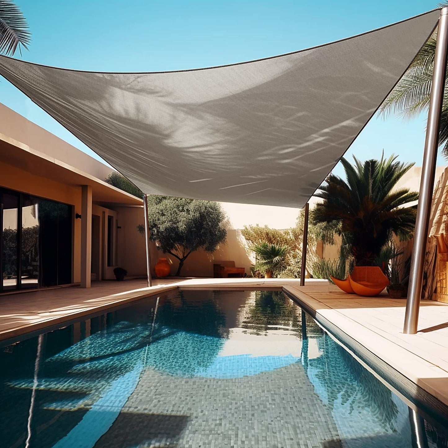 FAMIROSA 10'x13' Sun Shade Sail, Outdoor 185GSM Rectangle UV Block Sun Shade Canopy, Shade Cover for Backyard Patio Garden Pool Carport (Gray, 1 PCS)