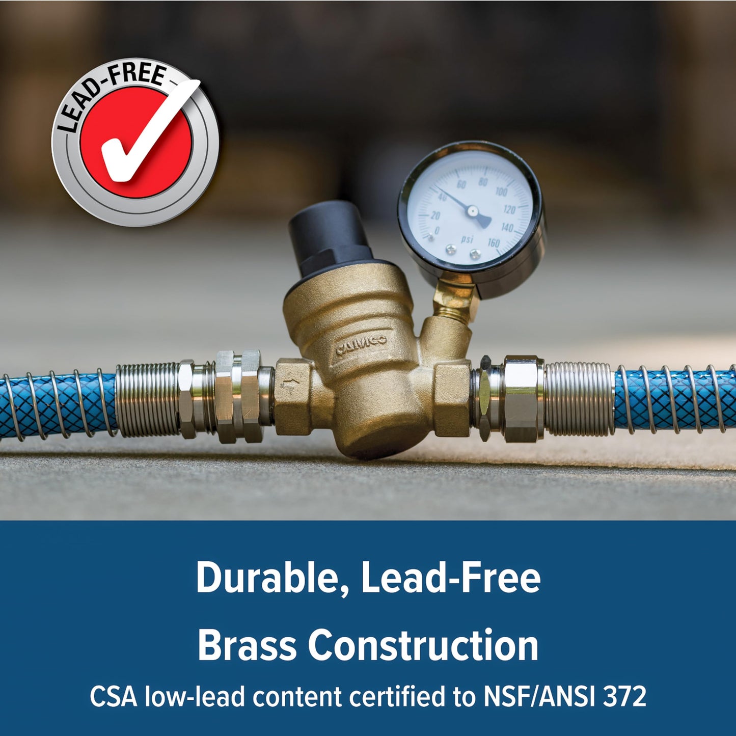 Camco 40058 Adjustable Brass Water Pressure Regulator - Helps Prevent Damage To Appliances and Plumbing Fixtures From High Water Pressure, Great for RVs and Boats