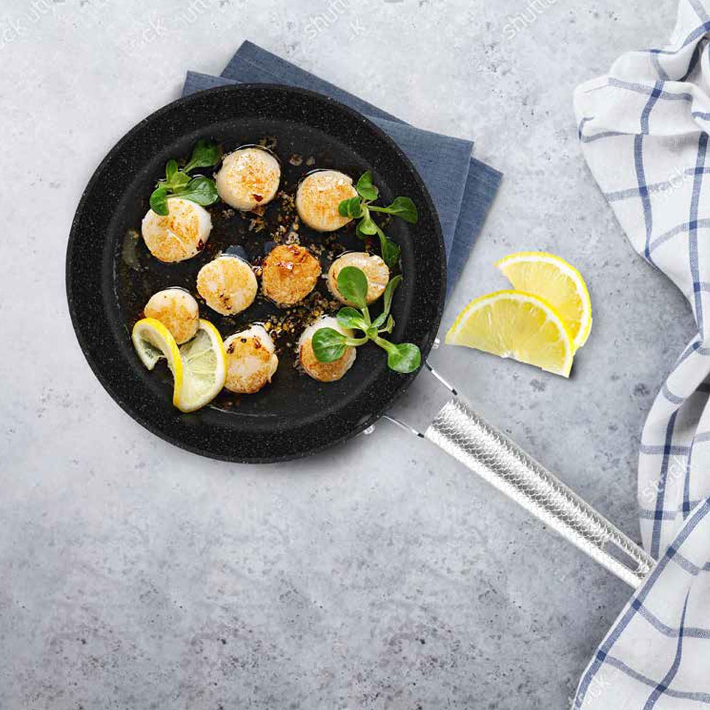 Starfrit The Rock Wave 30cm (12") Non-Stick Fry Pan with Wave.Tec Non-Slip Handle - Aluminum - Oven Safe - PFOA Free - Easy to Clean - Blue