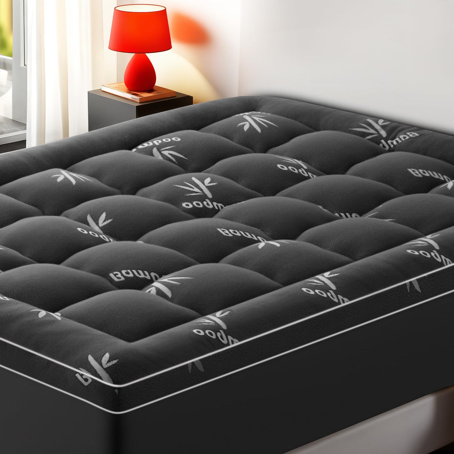 Bamboo Mattress Topper Queen Size, Soft Breathable Extra Thick Pillow Top Mattress Pad with Stretchable Pockets for 8-21 inches Mattress for Back Pain Relief (60x80 inch) Dark Gray