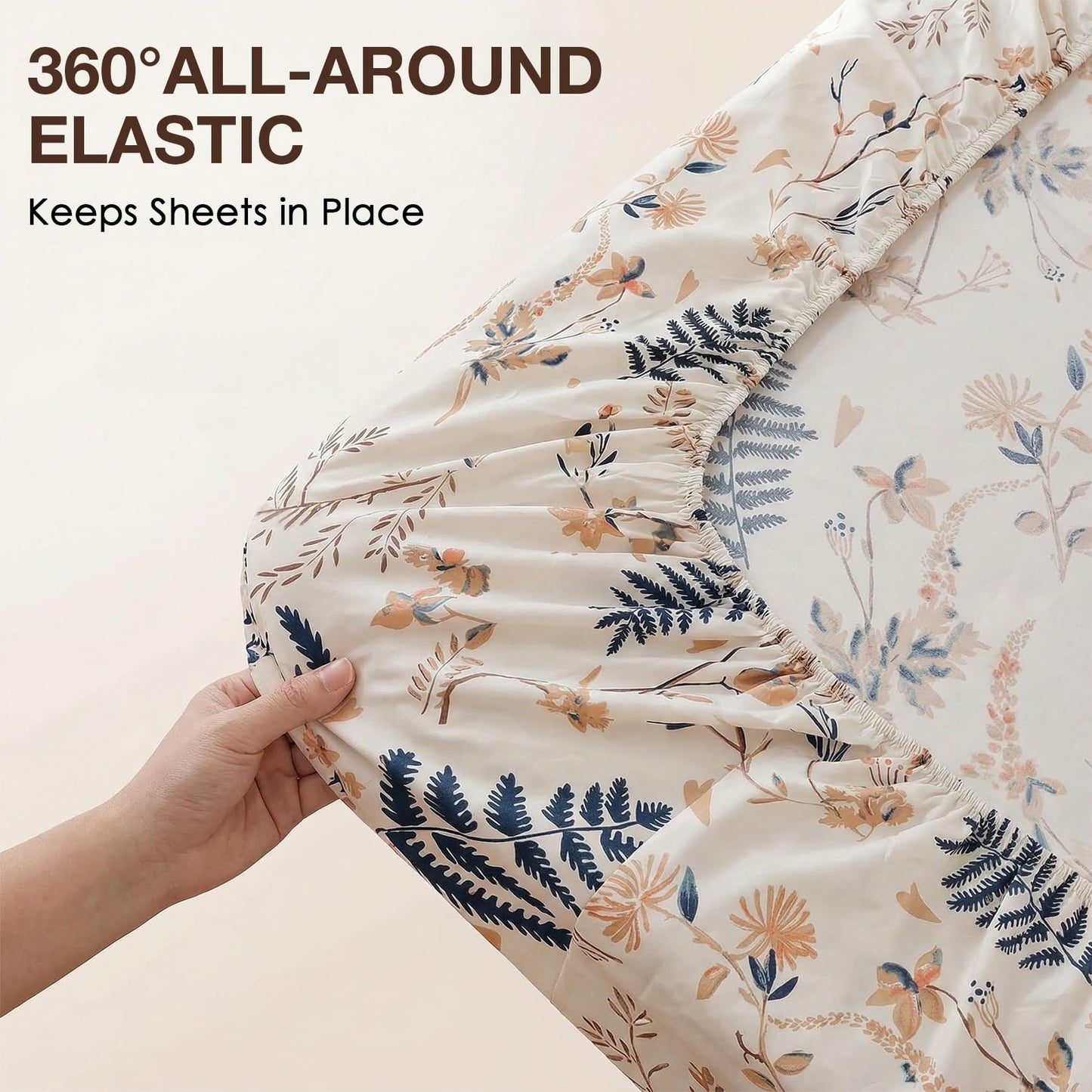 JSD Floral Printed Sheet Set Queen, Soft Microfiber Botanical Bed Sheets 15" Extra Deep Pocket 4 Pieces
