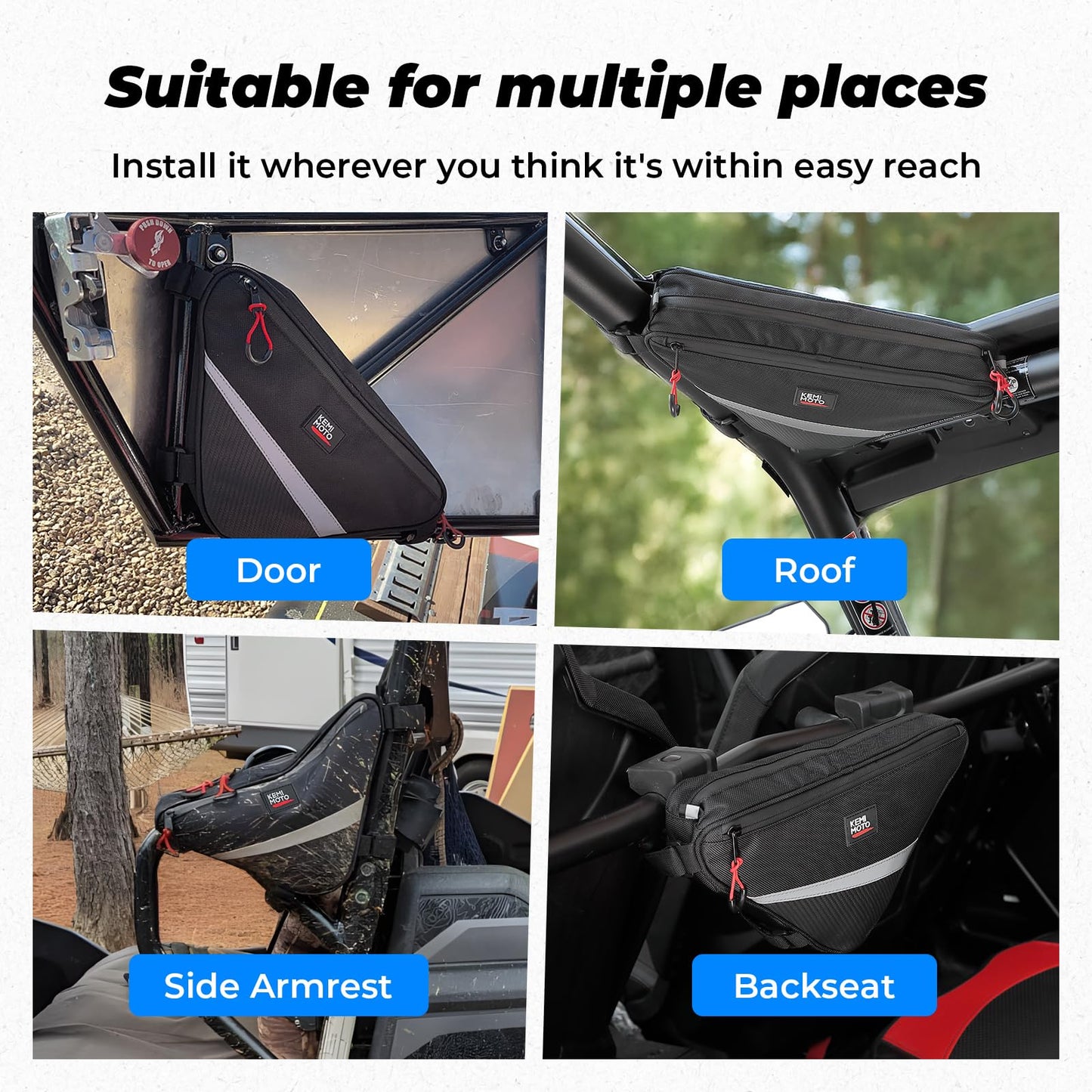 KEMIMOTO UTV Roll Bar Triangle Storage Bags, 2 Packs Waterproof Triangle Bike Bag Compatible with Most UTV, Road and Mountain Bikes