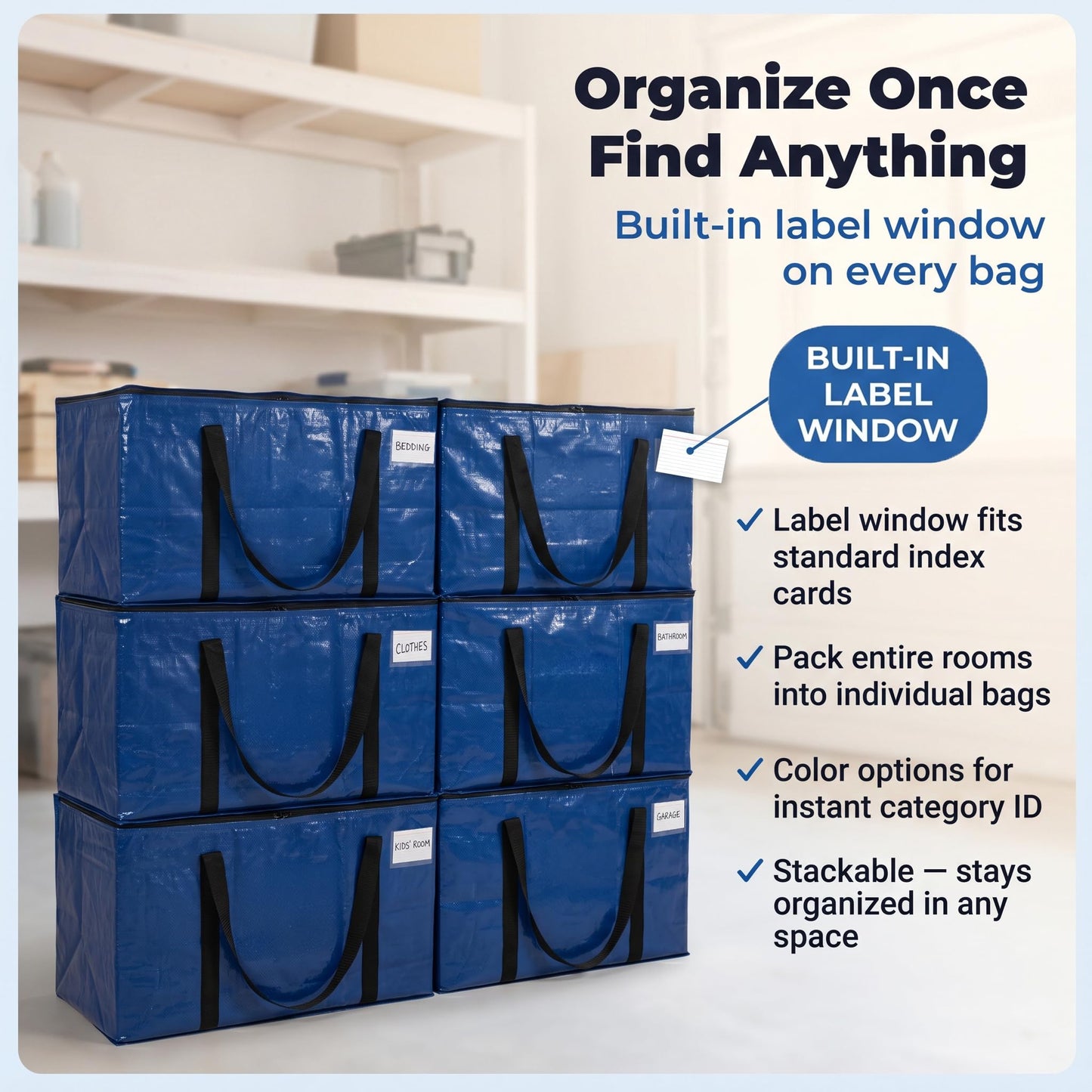 ClearSpace Heavy Duty Moving Bags or Storage Bag, 6 Pack – Large Moving Boxes with Backpack Straps, Zippers & Handles – Perfect for College Dorm, Traveling, Camping, Christmas Decorations