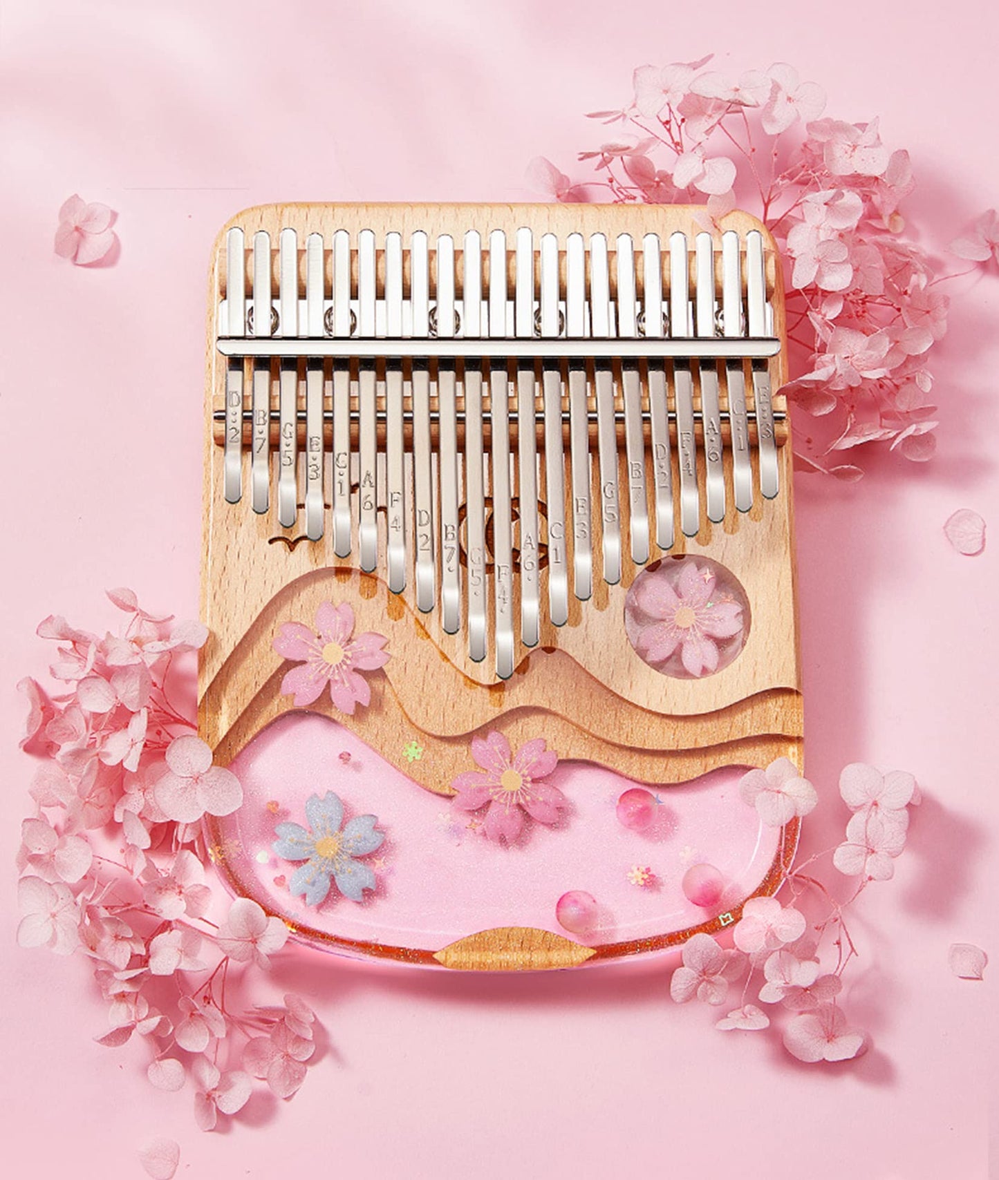 Kalimba 21 Keys Thumb Piano in Crystal & Wood with Portable EVA Bag, Tune Hammer, Thumb Pianos Finger Harp, Mbira Finger Piano Kalimba Gifts for Adults Kids Beginners,21keys Sakura