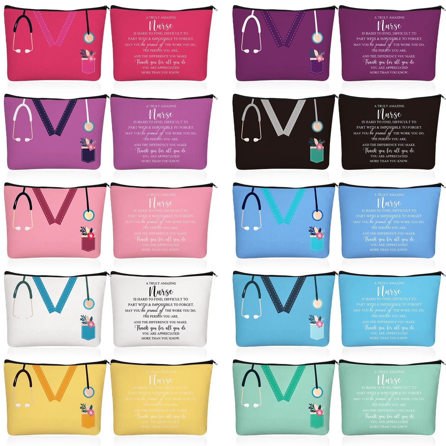 Sabary 20 Pcs Nurse Appreciation Gifts Bulk Nurse Makeup Canvas Bag with Zipper Thank You Sign Cosmetic Bags Cute Nursing Assistant Travel Nursing Pouch for Christmas