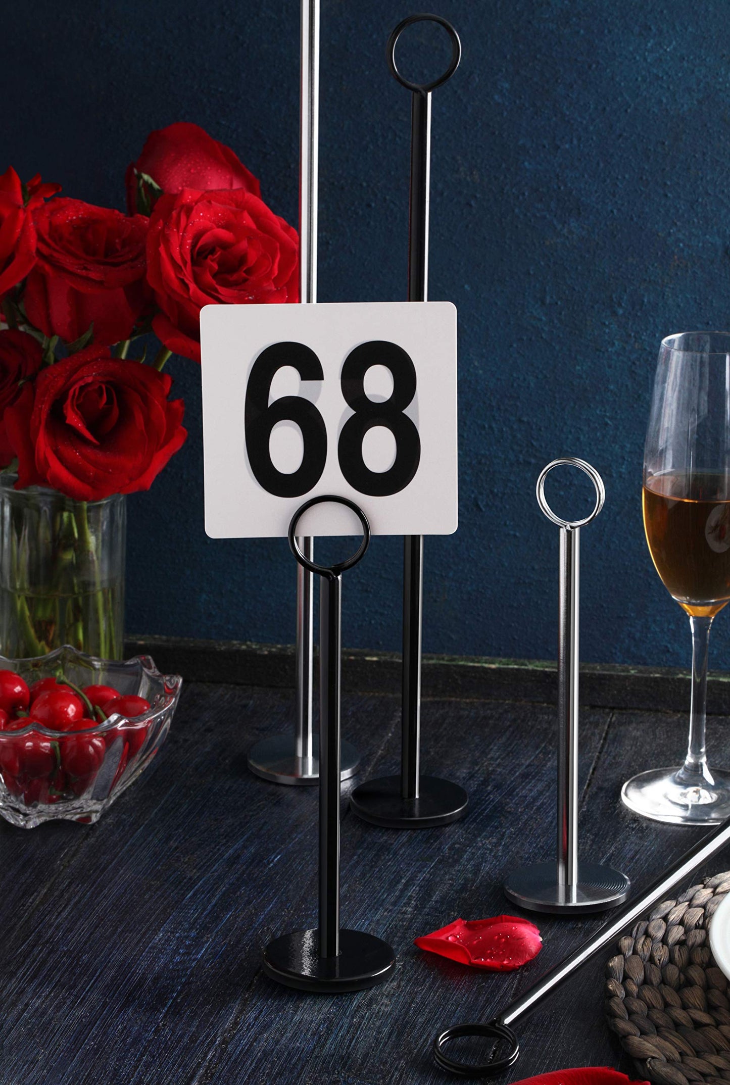 New Star Foodservice 27723 Ring-Clip Table Number Holder/Number Stand/Place Card Holder, 15-Inch, Set of 12, Black Finish