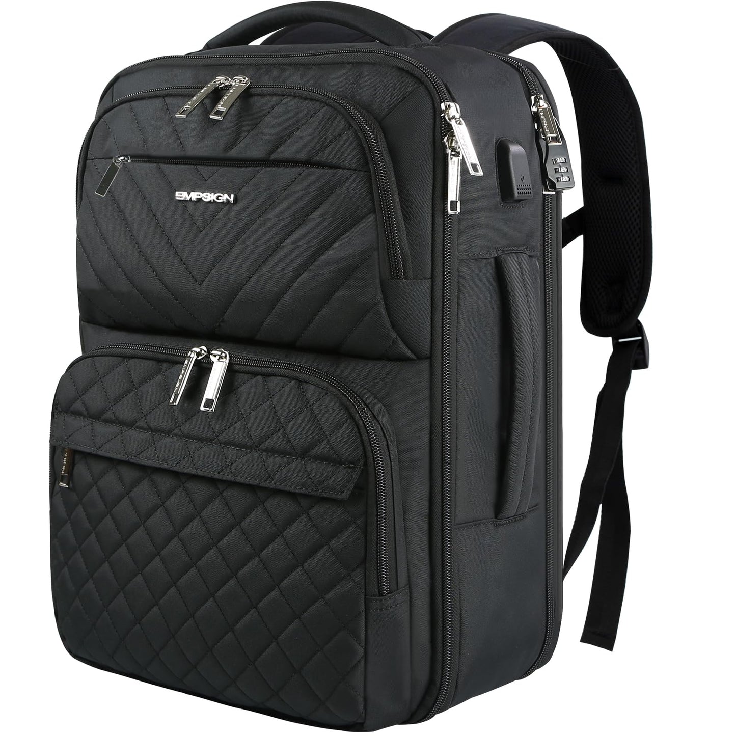 EMPSIGN Travel Backpack for Women, Large Carry On Backpack Airline Approved Personal Item Travel Bag, 17 inch TSA Friendly Laptop Backpack with USB Port, Casual Daypack Business Backpack, Black