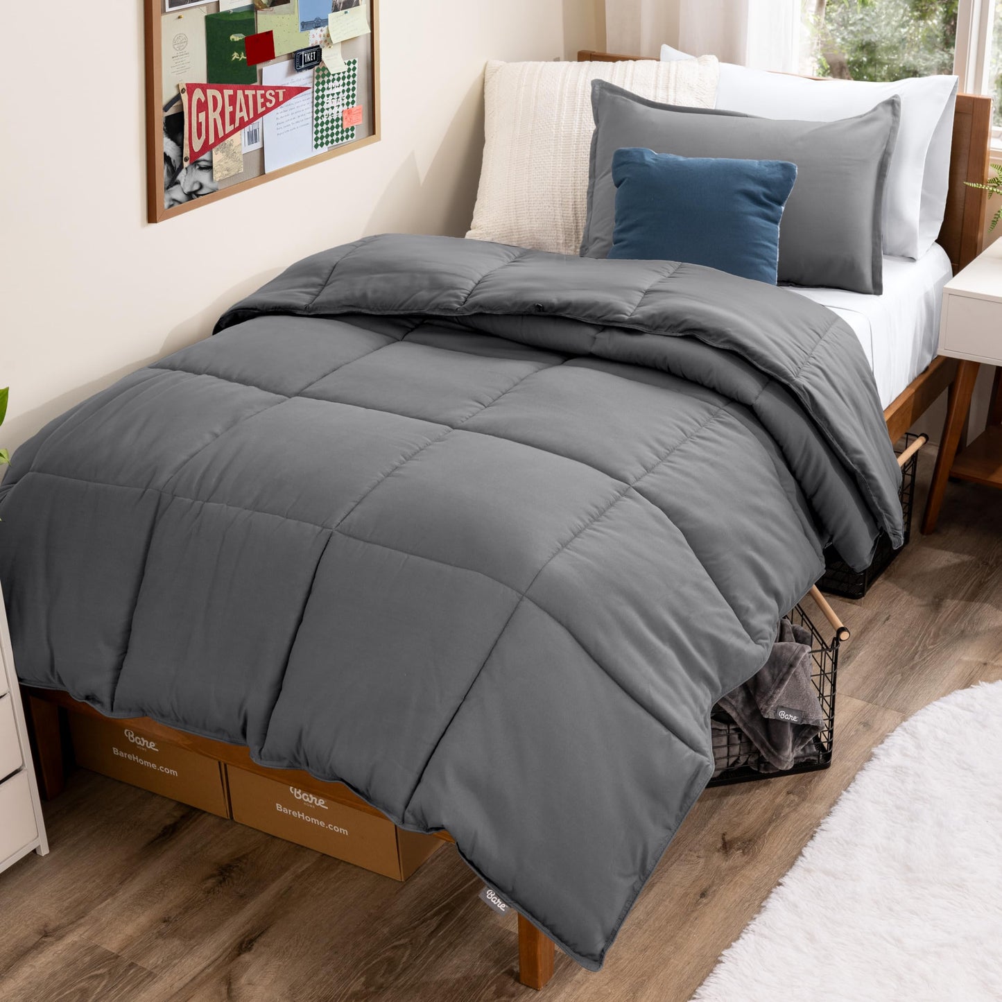Bare Home Comforter Set - Twin/Twin Extra Long - Ultra-Soft - Premium 1800 Series - All Season Warmth (Twin/Twin XL, Grey)