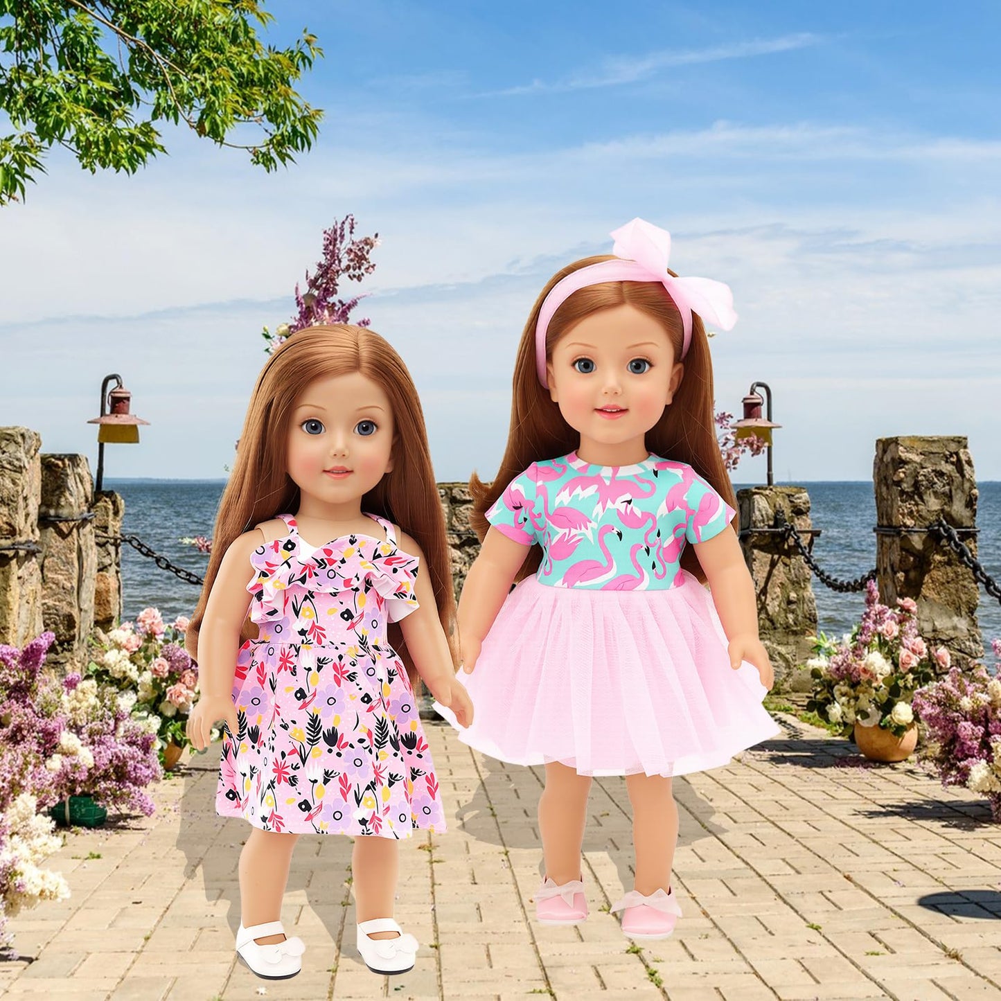 Barwa American 18 Inch Girl Doll Clothes Outfits Accessories - 5 Daily Costumes Clothes, 2 Random Style Shoes and 5 Accessories for 18 Inch Dolls Accessories