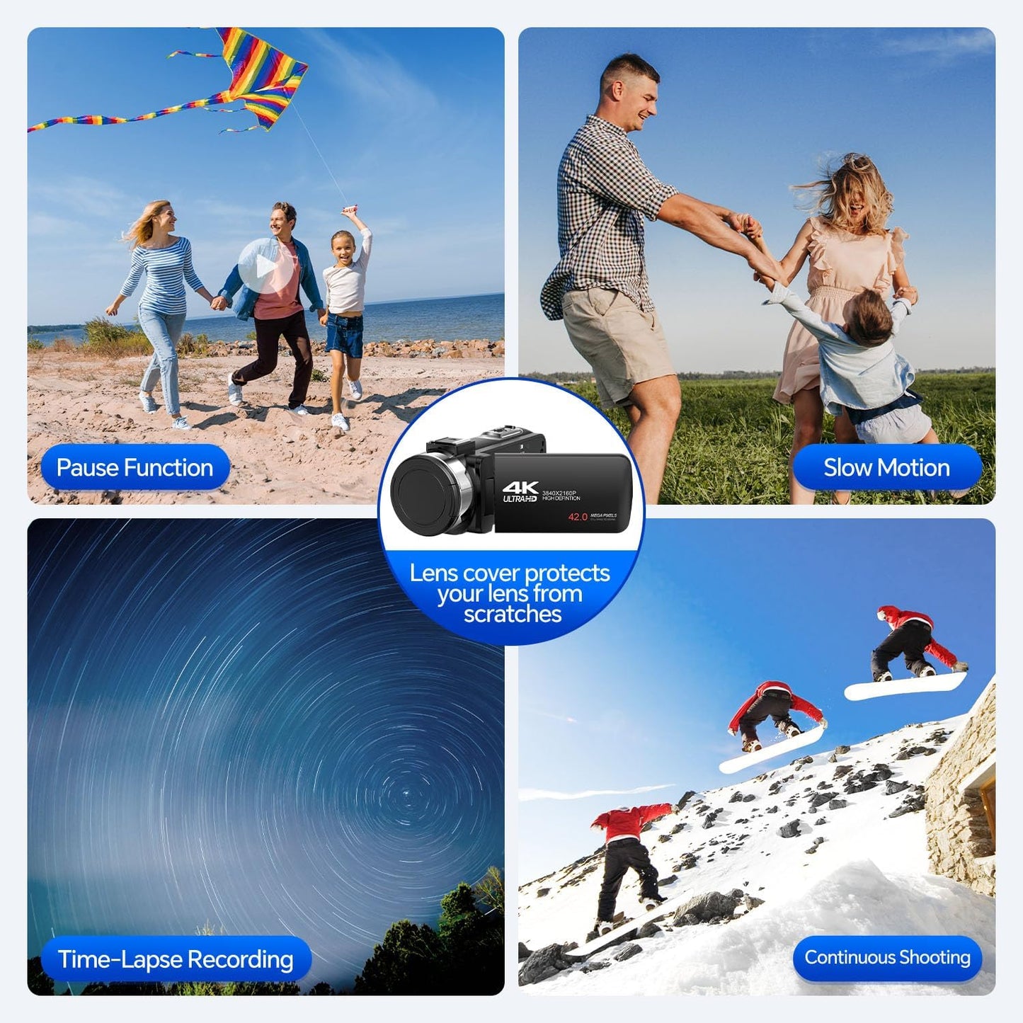 Camcorder 4K 30fps Video Camera 42MP YouTube Vlogging Camera 18x Digital Zoom Cam Corder with 3.0" 270° Rotation Screen Remote Control 32G SD Card 2 Batteries for Wedding Travel