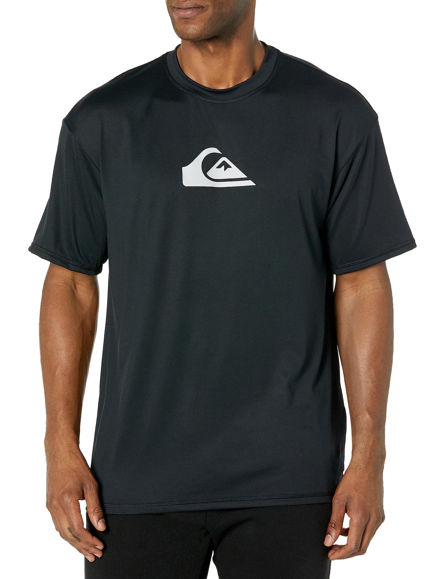 Quiksilver Men's Solid Streak Short Sleeve Rashuguard UPF 50 Sun Protection Surf Shirt, Black, X-Large