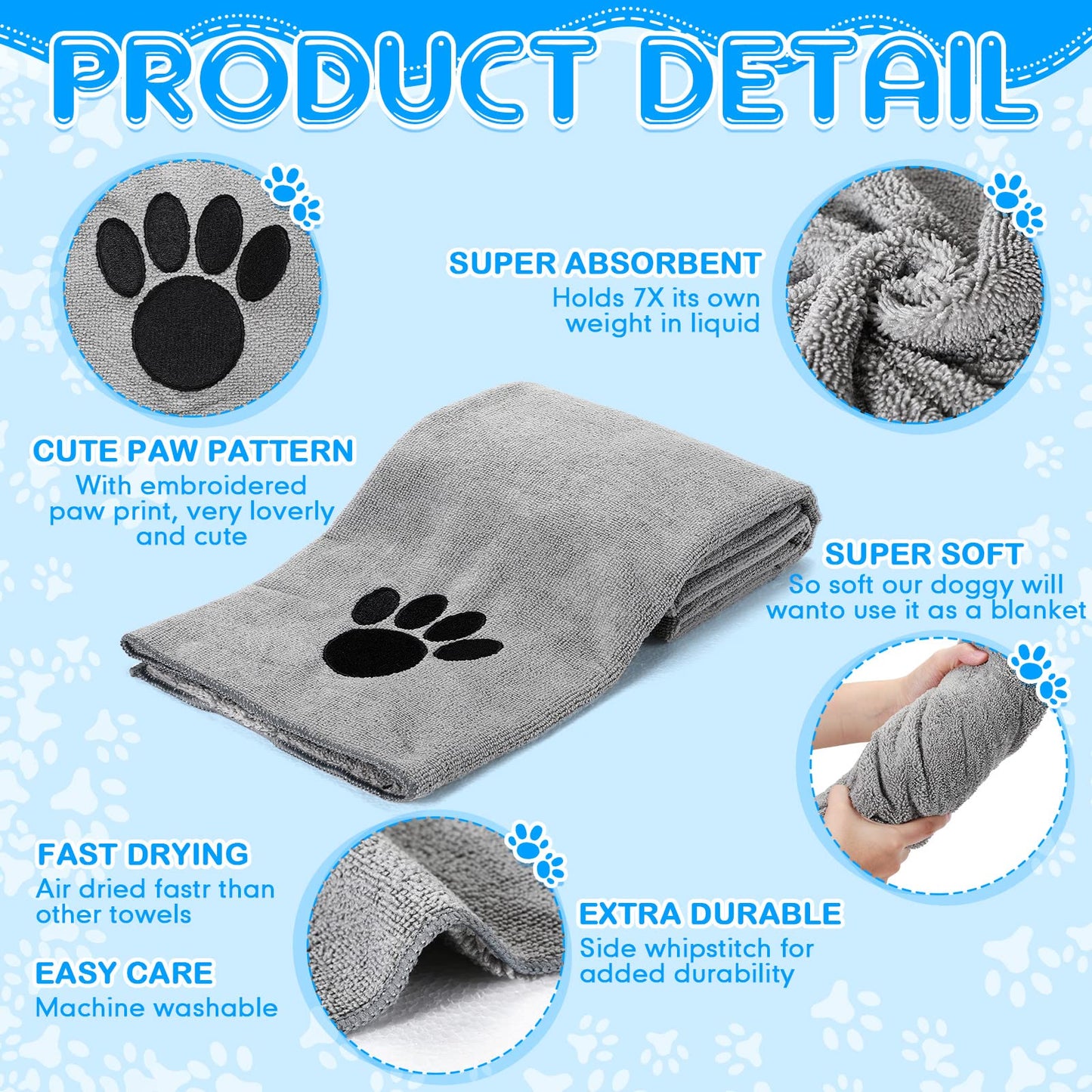 Chumia 4 Pack Dog Towels for Drying Pet Grooming Absorbent Dogs Soft Microfiber Quick Drying Winter Large Medium Small Puppy Bath Towels for Kitten Cats Pets(40 x 24 Inch,Gray)
