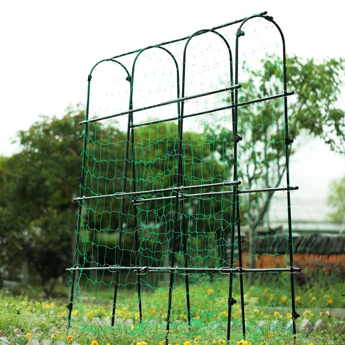 6ft x 6 ft Cucumber Trellis, Metal Garden Arch Trellis for Climbing Plants Outdoor Support Fruits Grape Flowers Vines Vegetables Squash Pea Bea Cucumber Trellis Raised Bed, with Netting